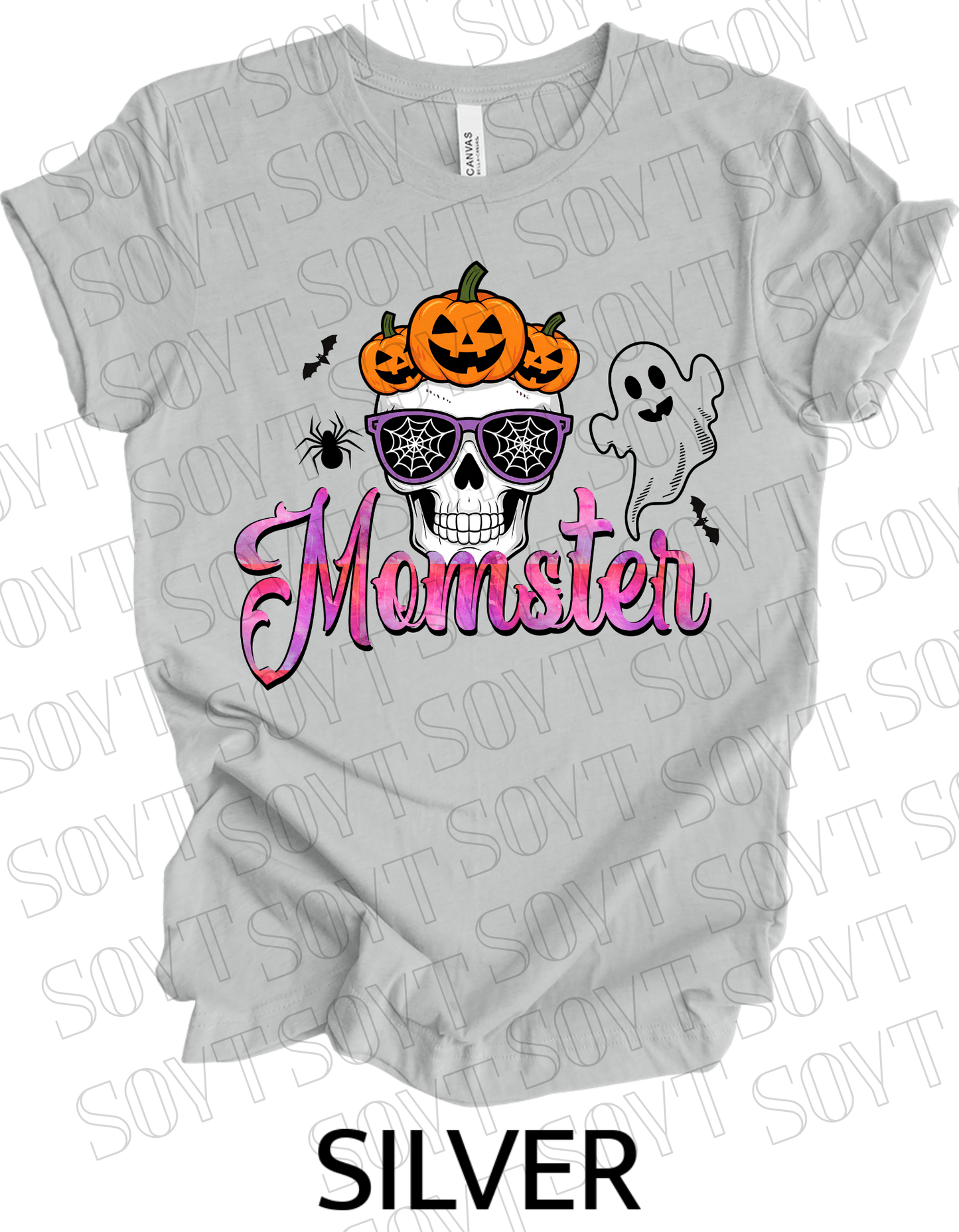"Spooky Mama" Halloween T-Shirt – Cute Ghost & Pumpkin Graphic Tee for Moms - Festive Apparel StoreSilver