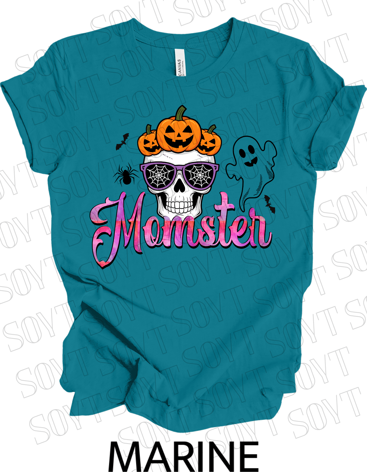 "Spooky Mama" Halloween T-Shirt – Cute Ghost & Pumpkin Graphic Tee for Moms - Festive Apparel StoreMarine