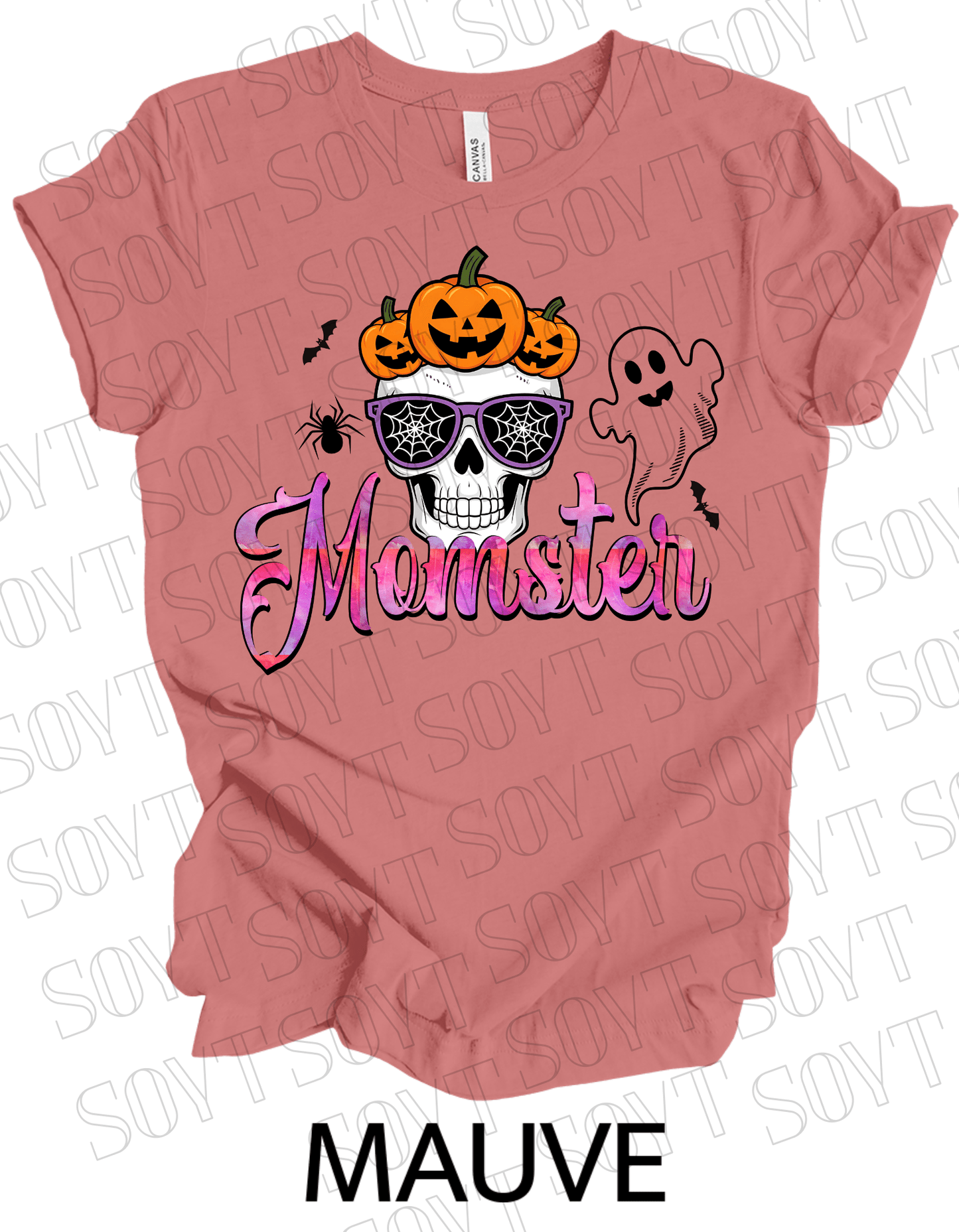 "Spooky Mama" Halloween T-Shirt – Cute Ghost & Pumpkin Graphic Tee for Moms - Festive Apparel StoreMauve