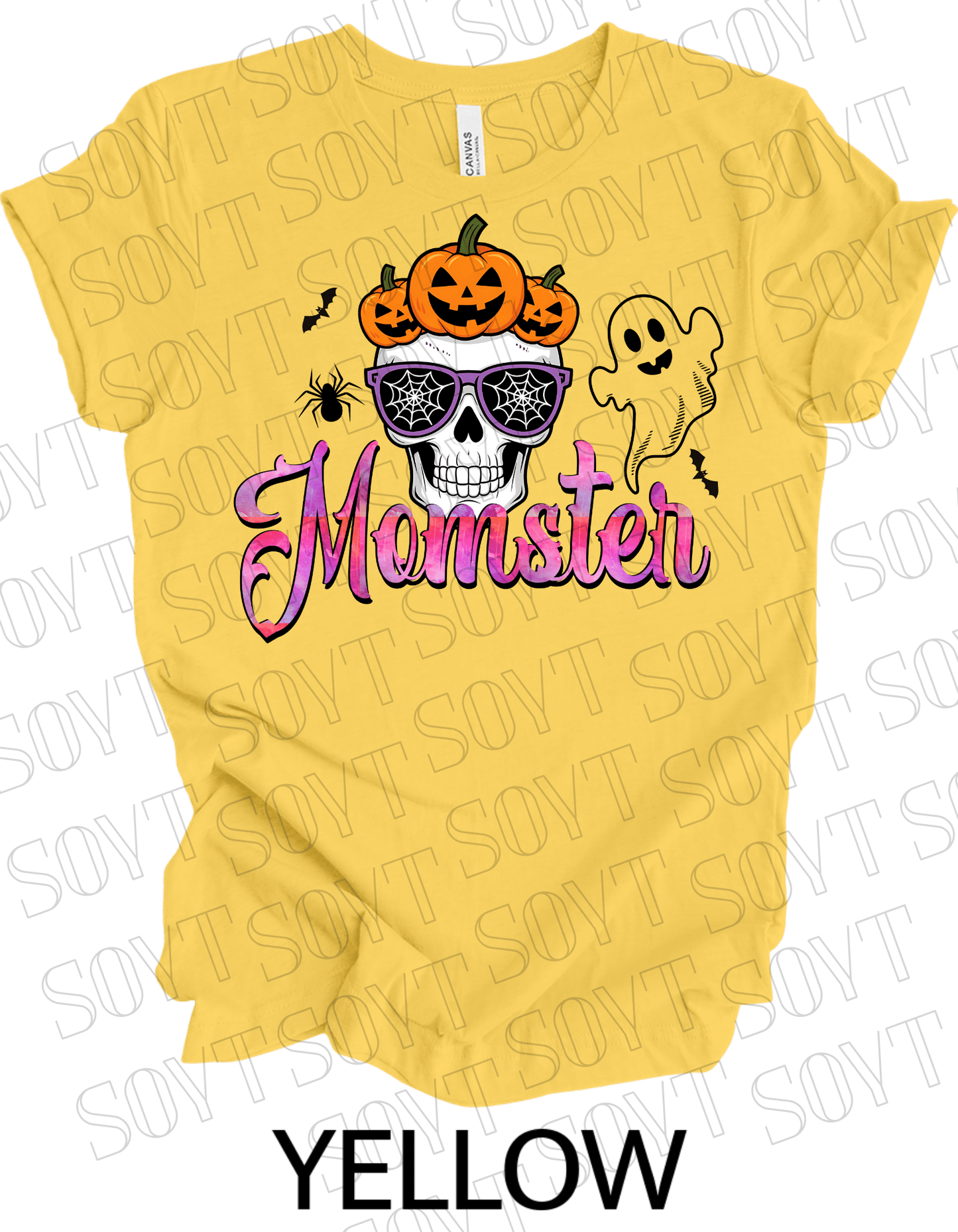 "Spooky Mama" Halloween T-Shirt – Cute Ghost & Pumpkin Graphic Tee for Moms - Festive Apparel StoreYellow