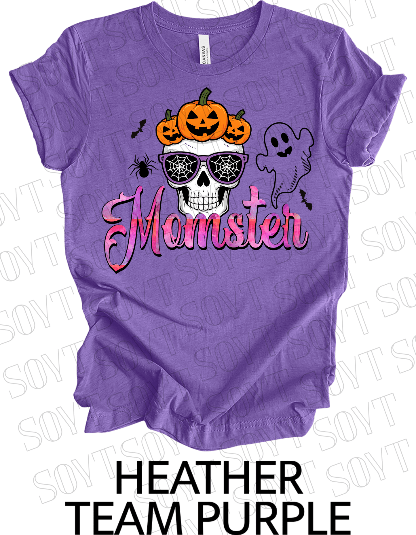 "Spooky Mama" Halloween T-Shirt – Cute Ghost & Pumpkin Graphic Tee for Moms - Festive Apparel StoreHeather Purple