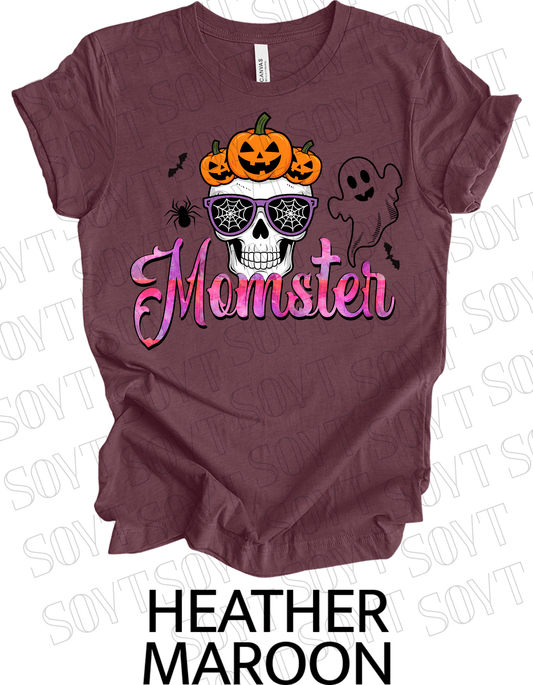 "Spooky Mama" Halloween T-Shirt – Cute Ghost & Pumpkin Graphic Tee for Moms - Festive Apparel StoreHeather Maroon