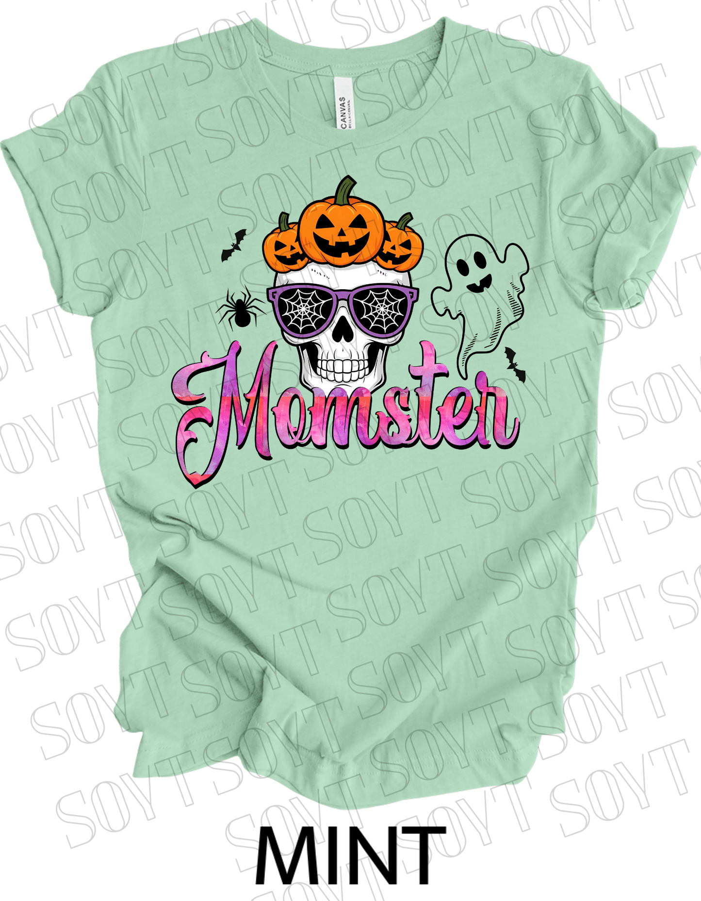"Spooky Mama" Halloween T-Shirt – Cute Ghost & Pumpkin Graphic Tee for Moms - Festive Apparel StoreMint