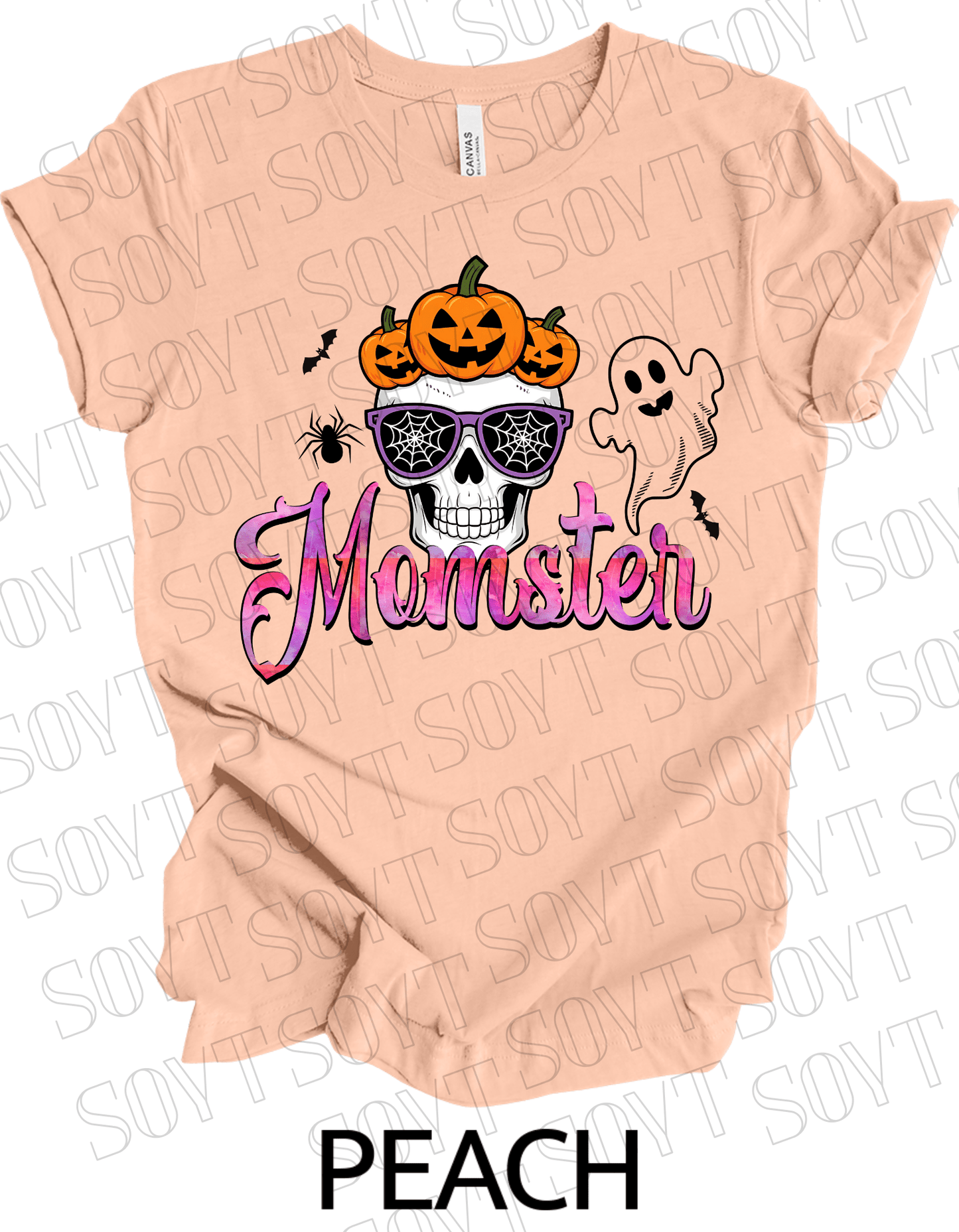 "Spooky Mama" Halloween T-Shirt – Cute Ghost & Pumpkin Graphic Tee for Moms - Festive Apparel StorePeach