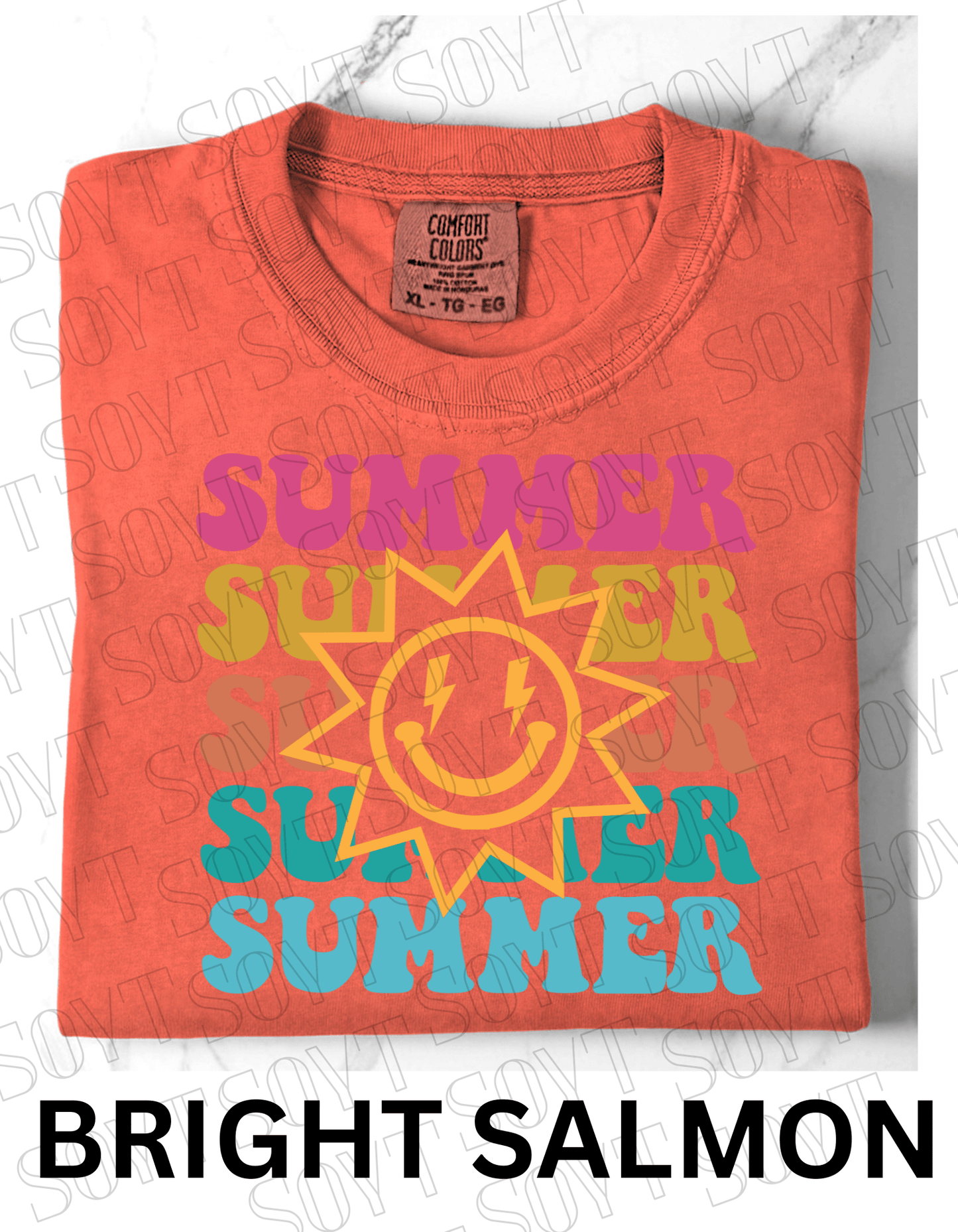 Summer Smiley Tee – Comfort Colors Camping Shirt - Festive Apparel StoreBright Salmon