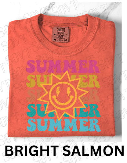Summer Smiley Tee – Comfort Colors Camping Shirt - Festive Apparel StoreBright Salmon