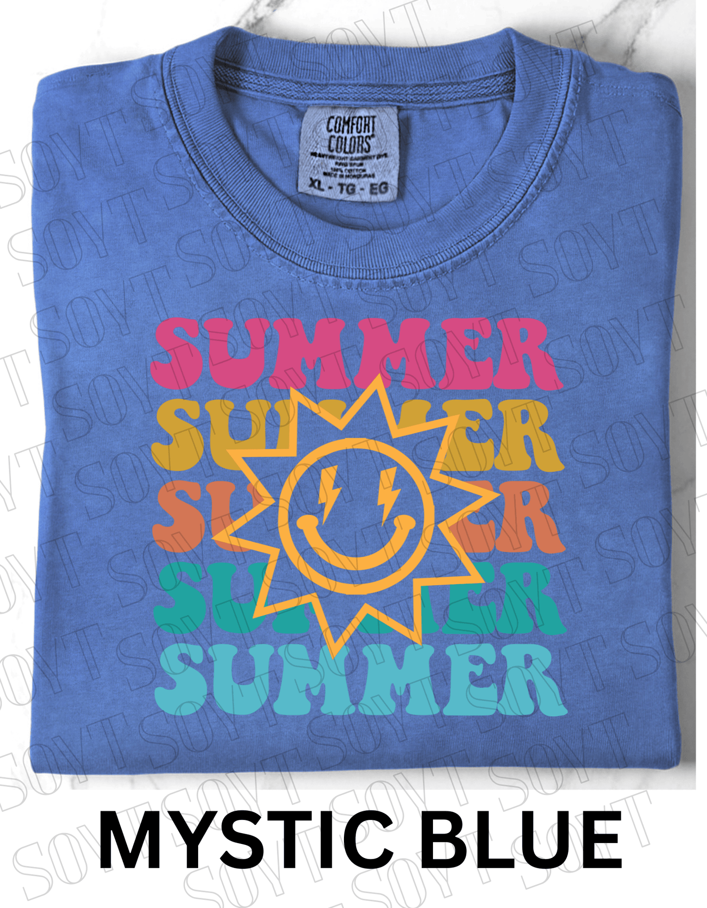 Summer Smiley Tee – Comfort Colors Camping Shirt - Festive Apparel StoreMystic Blue
