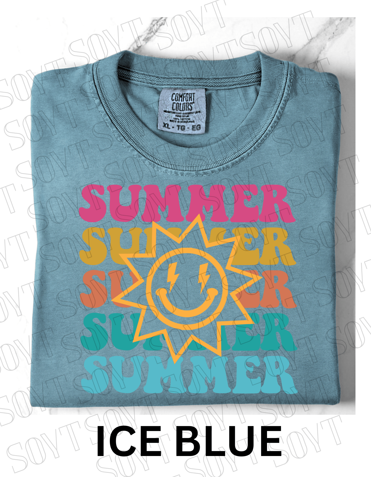 Summer Smiley Tee – Comfort Colors Camping Shirt - Festive Apparel StoreIce Blue