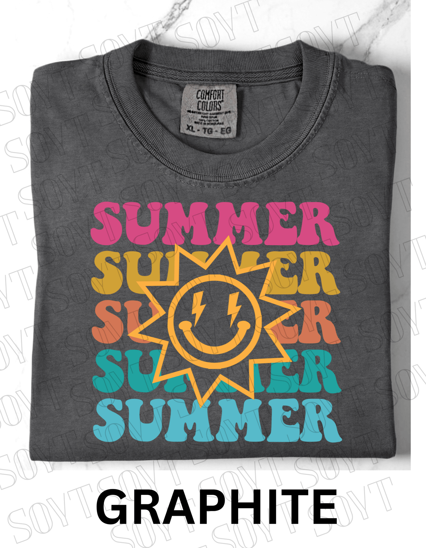 Summer Smiley Tee – Comfort Colors Camping Shirt - Festive Apparel StoreGraphite