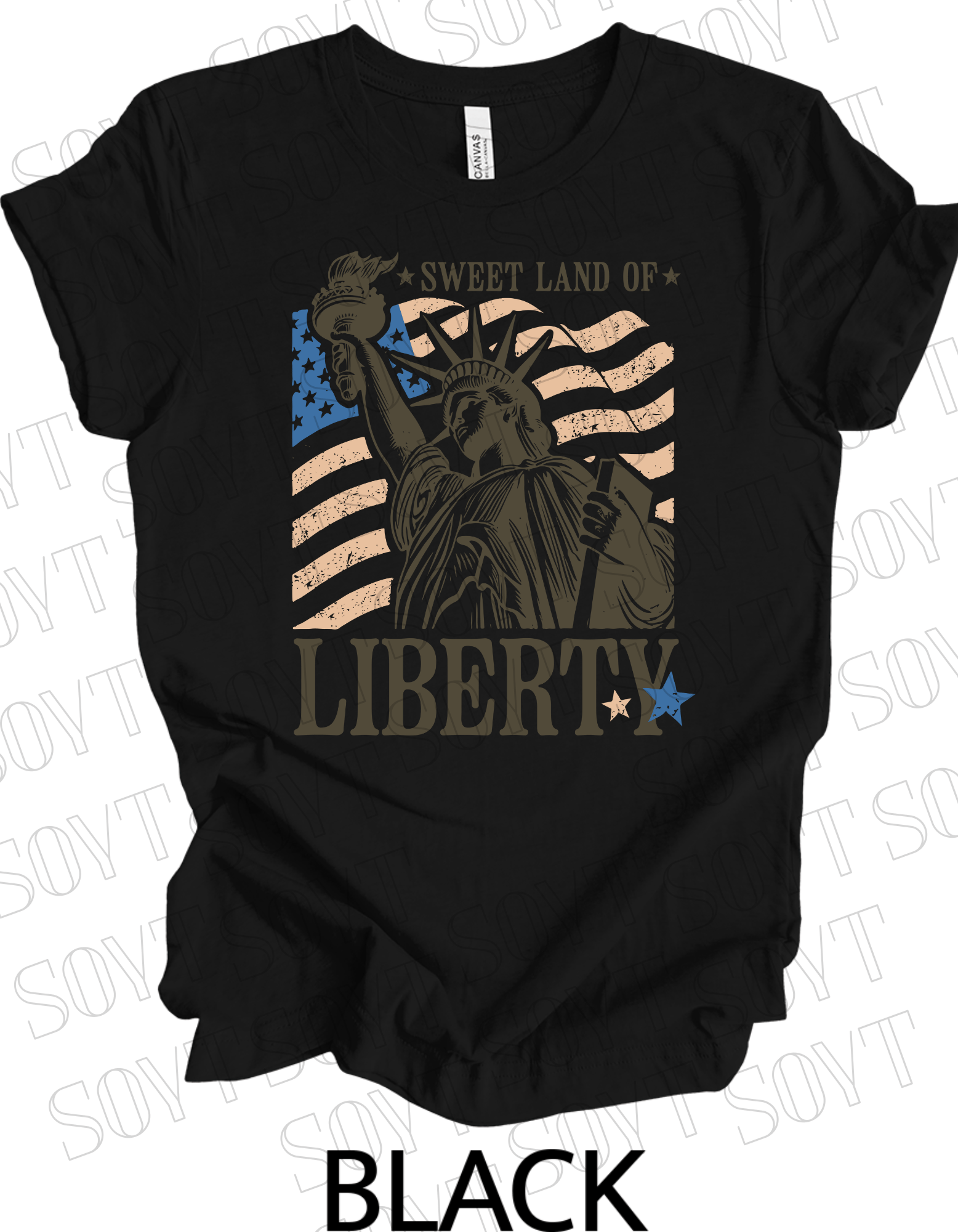 Sweet Land of Liberty T-Shirt – Bella+Canvas Patriotic Statue Tee - Festive Apparel StoreBlack