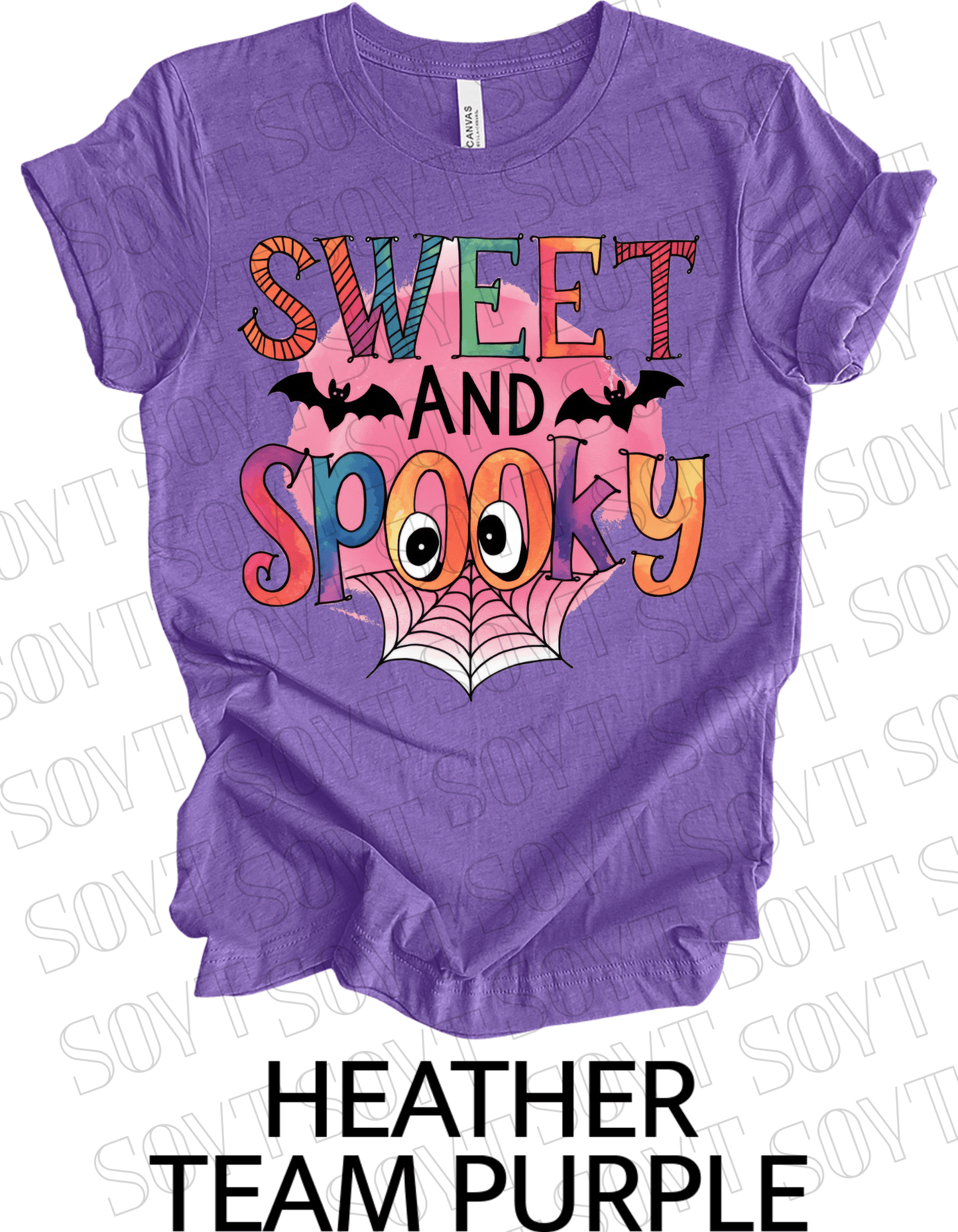 Sweet & Spooky Halloween T-Shirt – Cute Spider Web Lettering Graphic Tee - Festive Apparel StoreHeather Purple