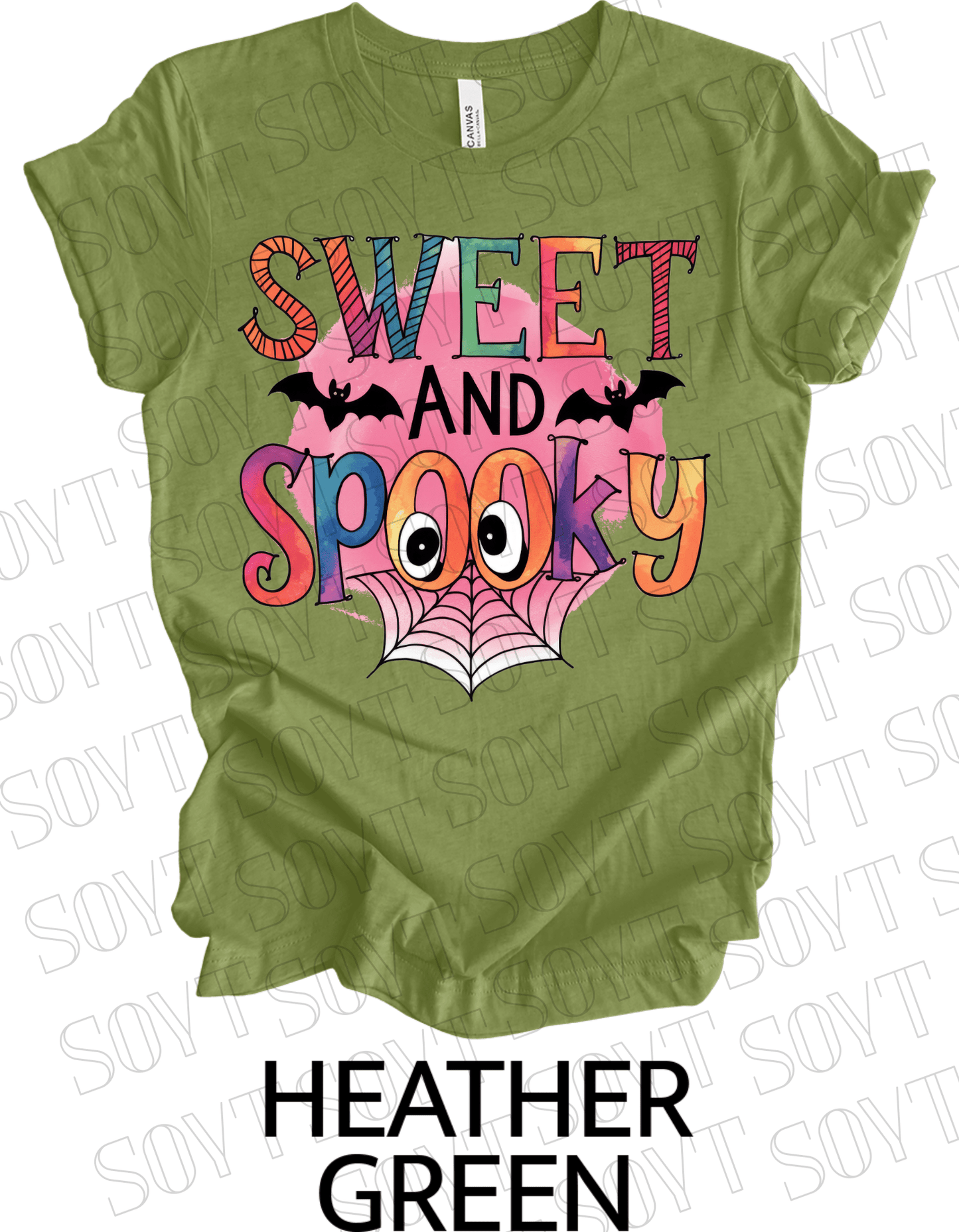 Sweet & Spooky Halloween T-Shirt – Cute Spider Web Lettering Graphic Tee - Festive Apparel StoreHeather Green