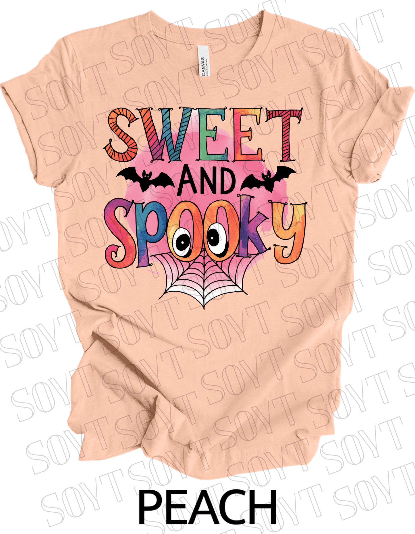 Sweet & Spooky Halloween T-Shirt – Cute Spider Web Lettering Graphic Tee - Festive Apparel StorePeach