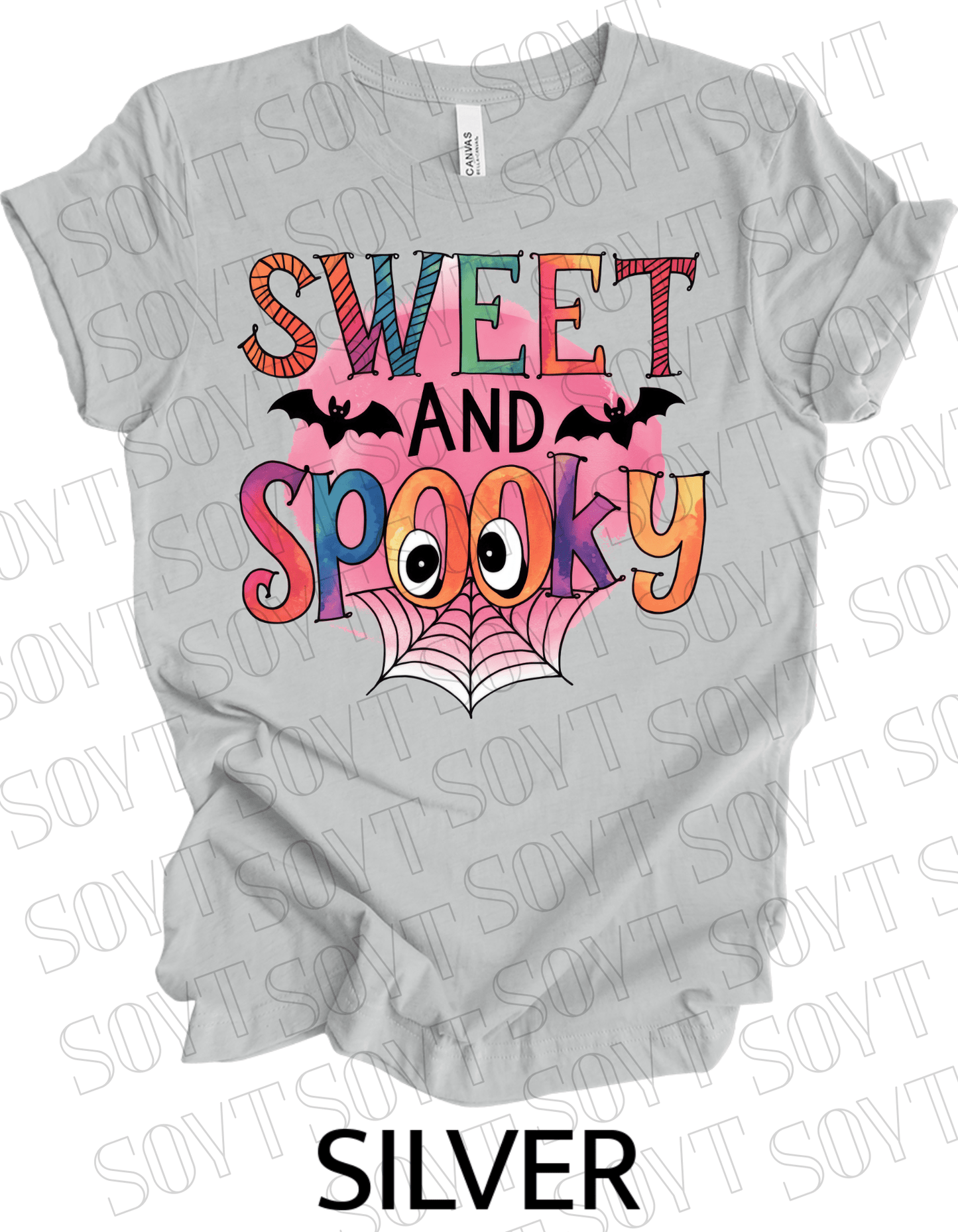Sweet & Spooky Halloween T-Shirt – Cute Spider Web Lettering Graphic Tee - Festive Apparel StoreSilver