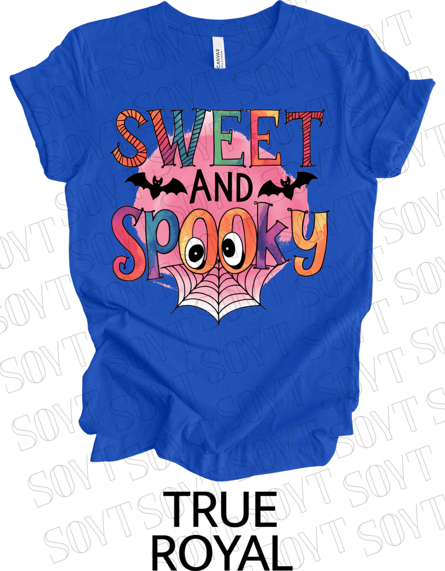 Sweet & Spooky Halloween T-Shirt – Cute Spider Web Lettering Graphic Tee - Festive Apparel StoreRoyal Blue