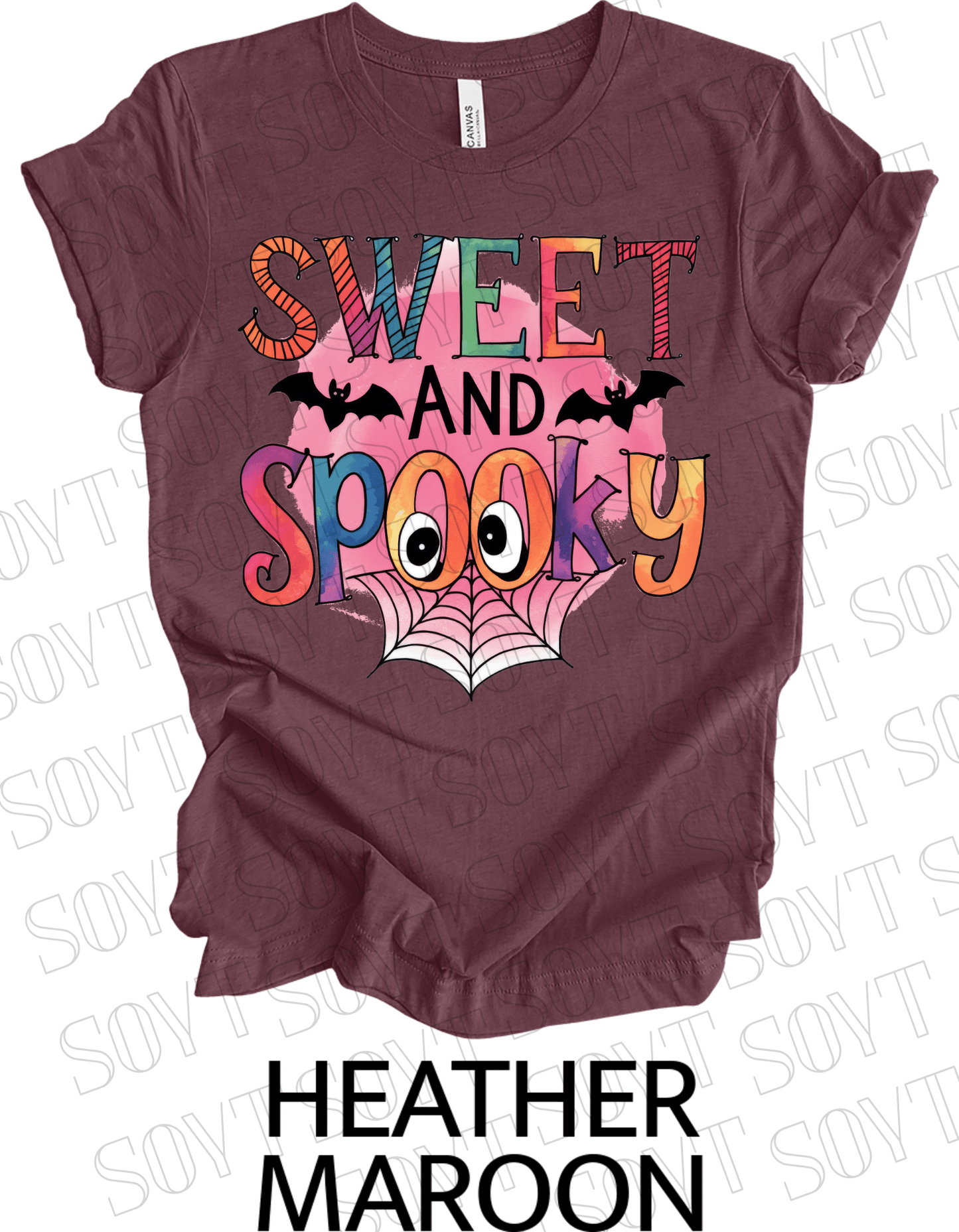 Sweet & Spooky Halloween T-Shirt – Cute Spider Web Lettering Graphic Tee - Festive Apparel StoreHeather Maroon