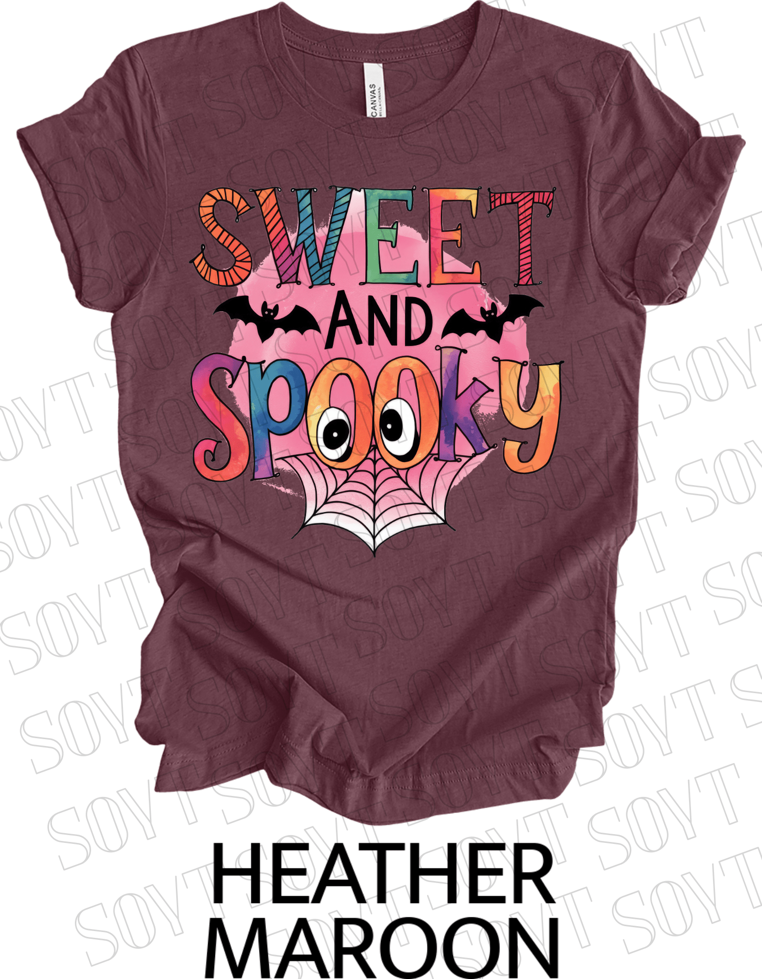 Sweet & Spooky Halloween T-Shirt – Cute Spider Web Lettering Graphic Tee - Festive Apparel StoreHeather Maroon