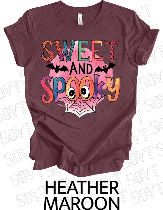 Sweet & Spooky Halloween T-Shirt – Cute Spider Web Lettering Graphic Tee - Festive Apparel StoreHeather Maroon