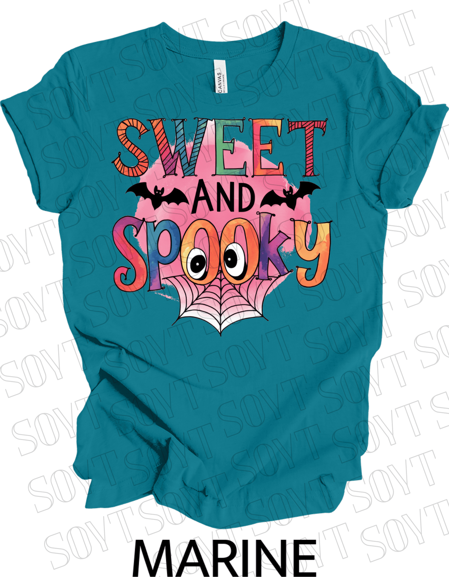 Sweet & Spooky Halloween T-Shirt – Cute Spider Web Lettering Graphic Tee - Festive Apparel StoreMarine