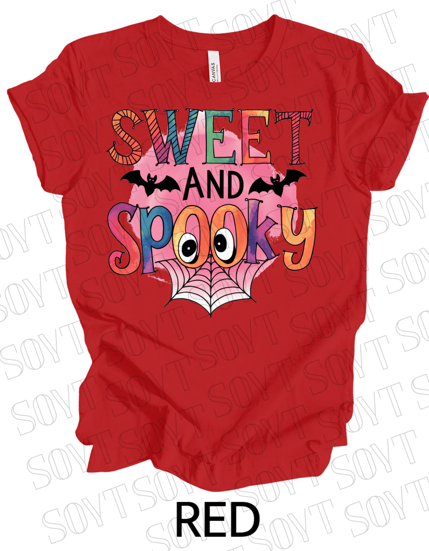 Sweet & Spooky Halloween T-Shirt – Cute Spider Web Lettering Graphic Tee - Festive Apparel StoreRed