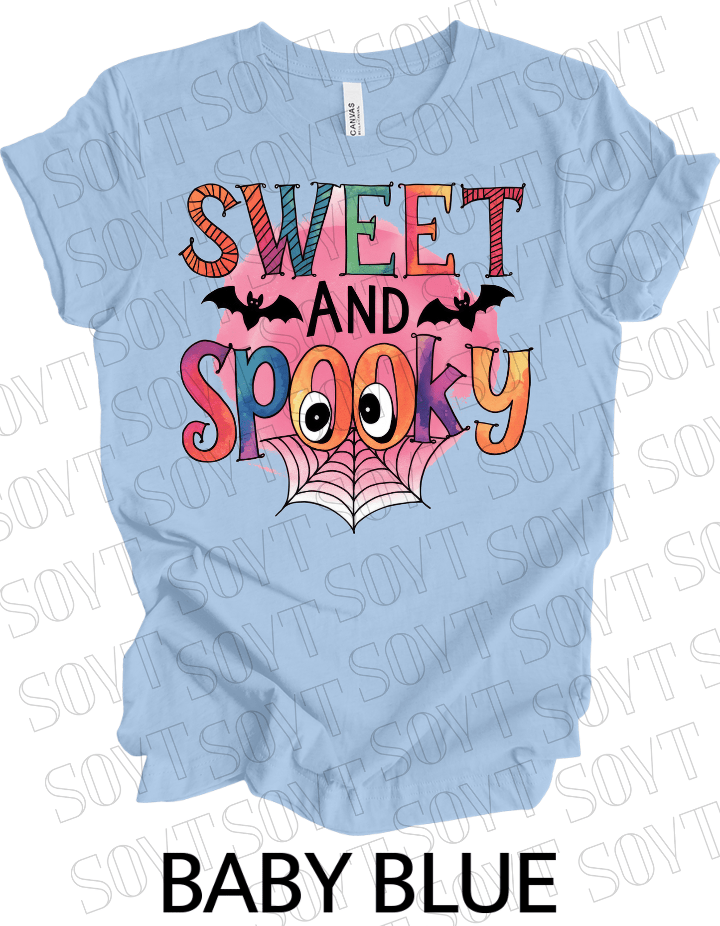 Sweet & Spooky Halloween T-Shirt – Cute Spider Web Lettering Graphic Tee - Festive Apparel StoreBaby Blue