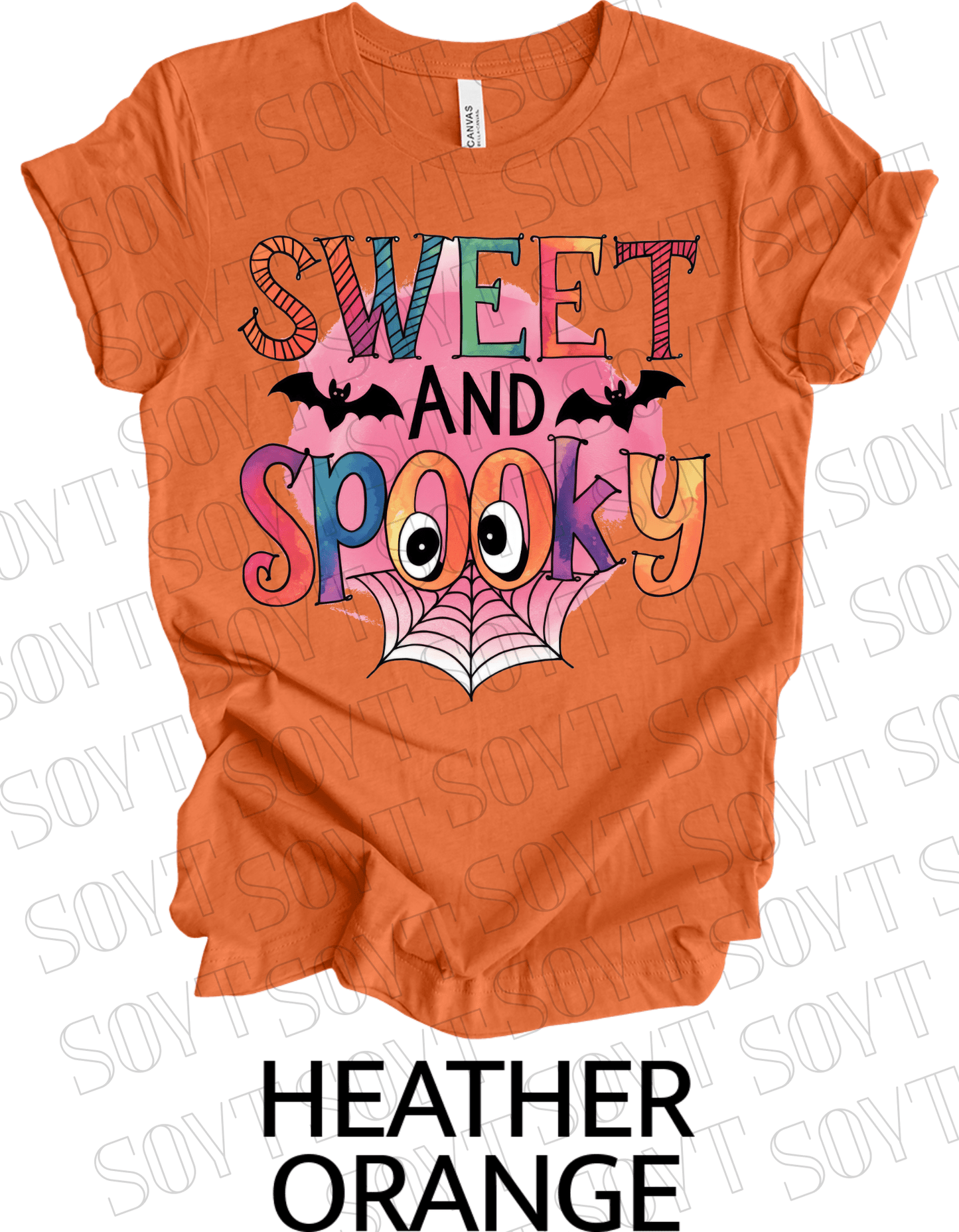 Sweet & Spooky Halloween T-Shirt – Cute Spider Web Lettering Graphic Tee - Festive Apparel StoreHeather Orange