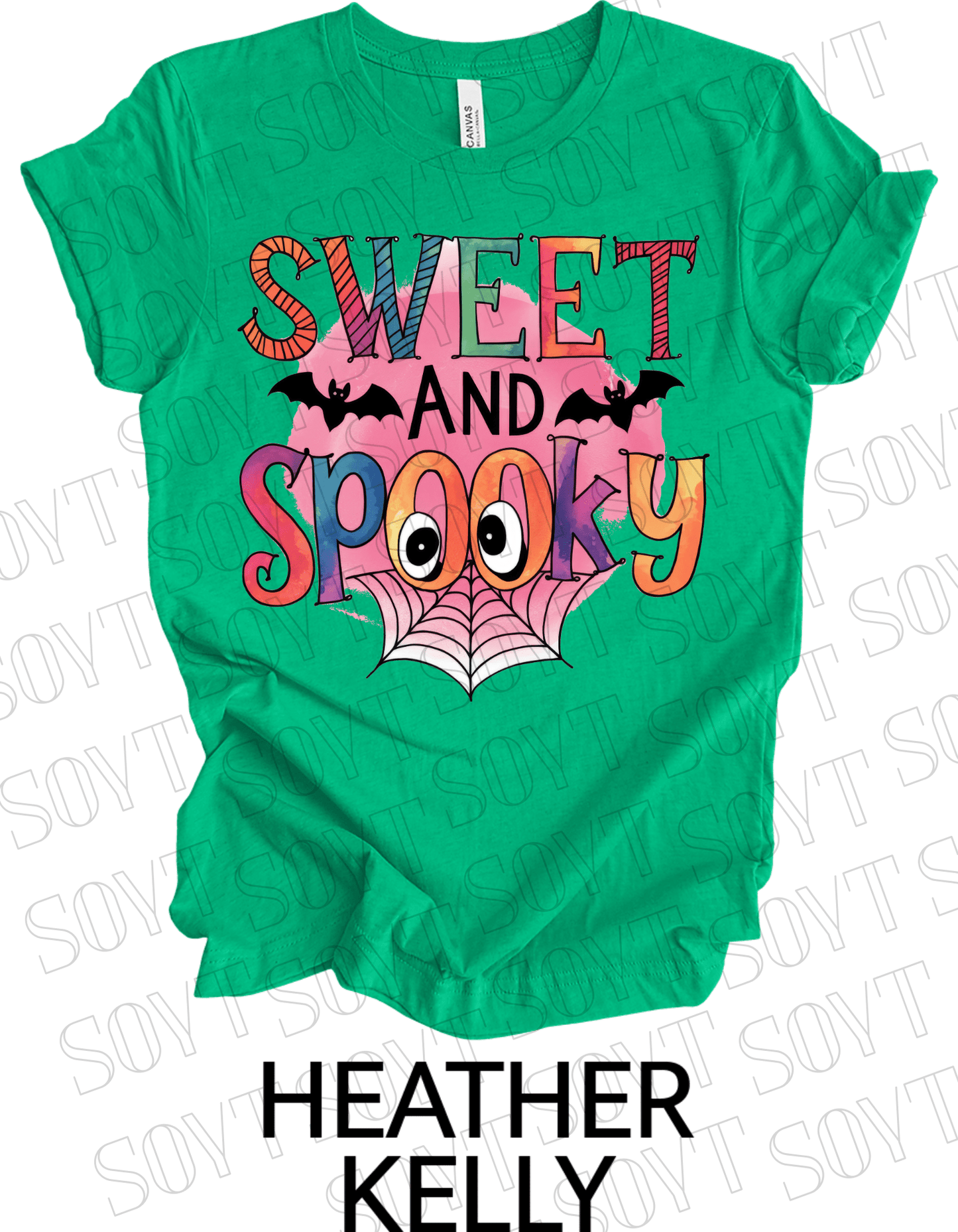 Sweet & Spooky Halloween T-Shirt – Cute Spider Web Lettering Graphic Tee - Festive Apparel StoreHeather Kelly Green