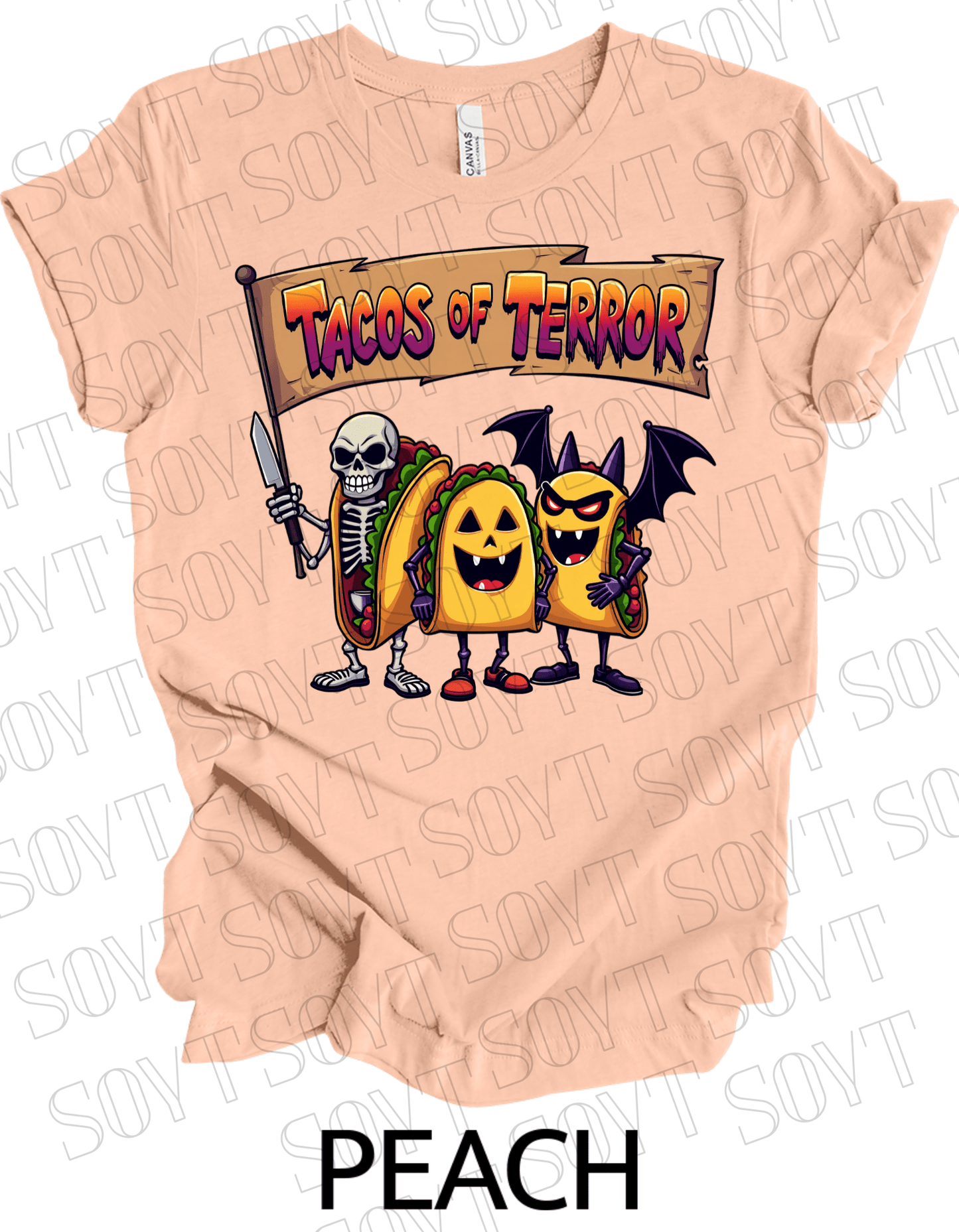 Tacos of Terror Halloween T-Shirt – Skeleton & Spooky Taco Graphic Tee - Festive Apparel StorePeach