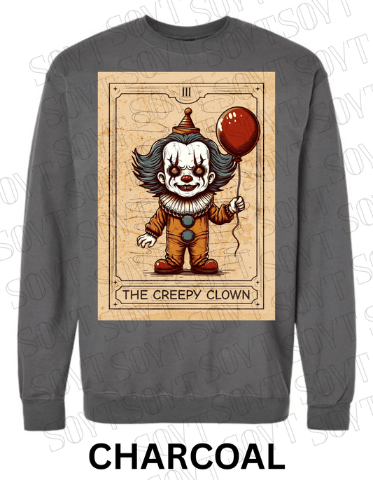 "The Creepy Clown" Halloween Sweatshirt – Tarot - Inspired Pennywise Horror Pullover - Festive Apparel StoreCharcoal