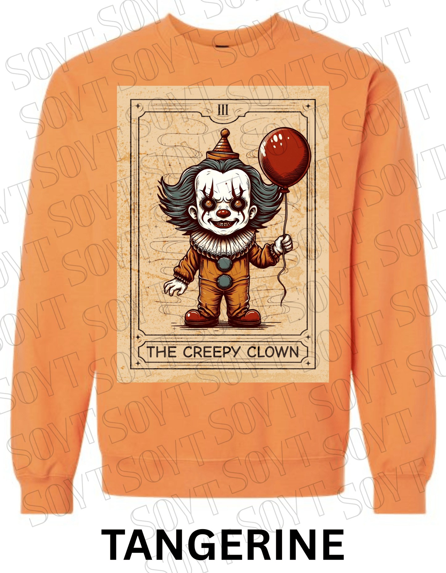 "The Creepy Clown" Halloween Sweatshirt – Tarot - Inspired Pennywise Horror Pullover - Festive Apparel StoreTangerine