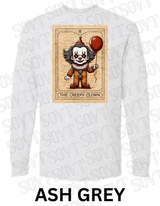 "The Creepy Clown" Long Sleeve Halloween Shirt – Vintage Pennywise - Inspired Tarot Horror Tee - Festive Apparel StoreAsh Gray