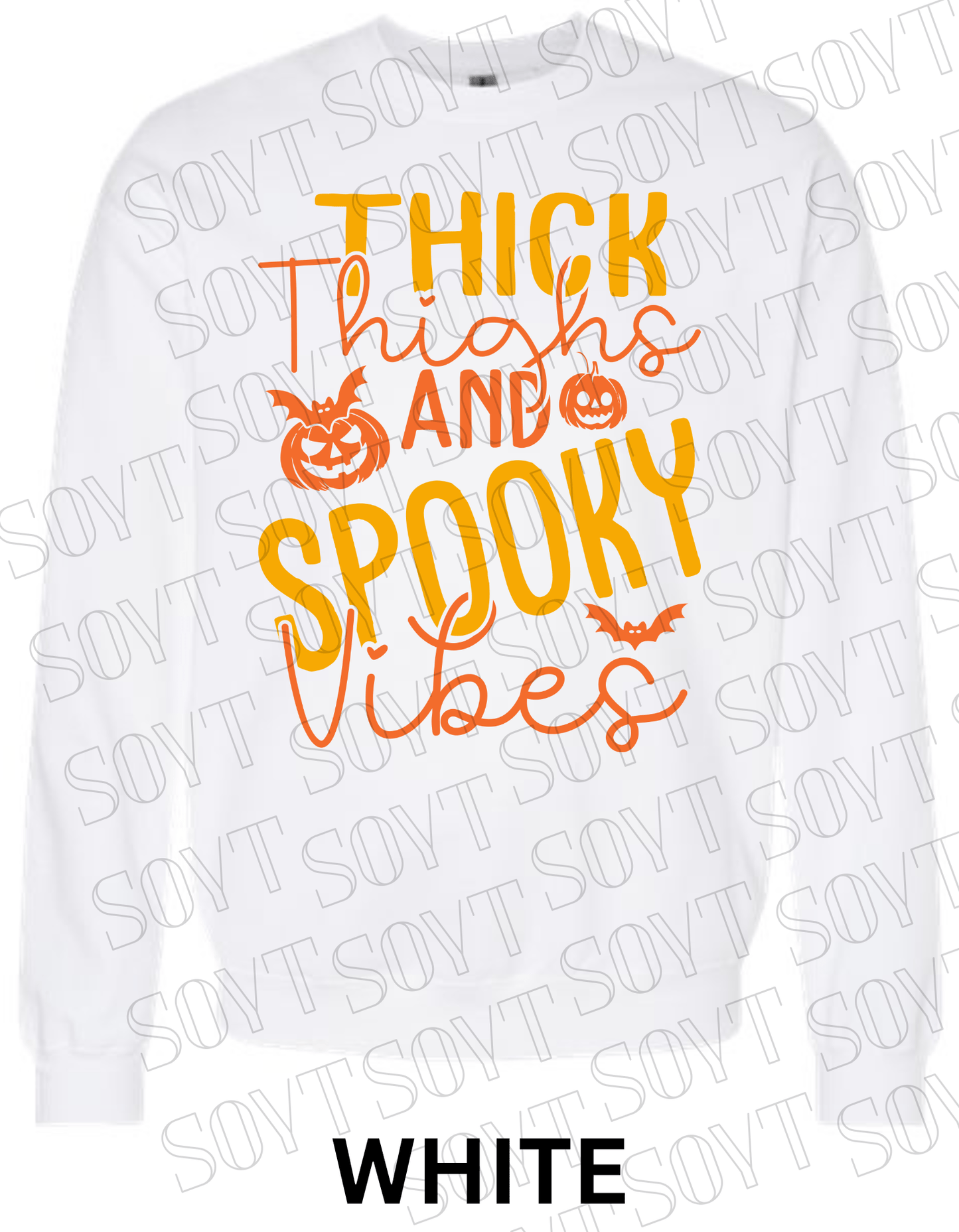 "Thick Thighs Spooky Vibes" Halloween Sweatshirt – Cute Body Positive Fall Pullover - Festive Apparel StoreWhite