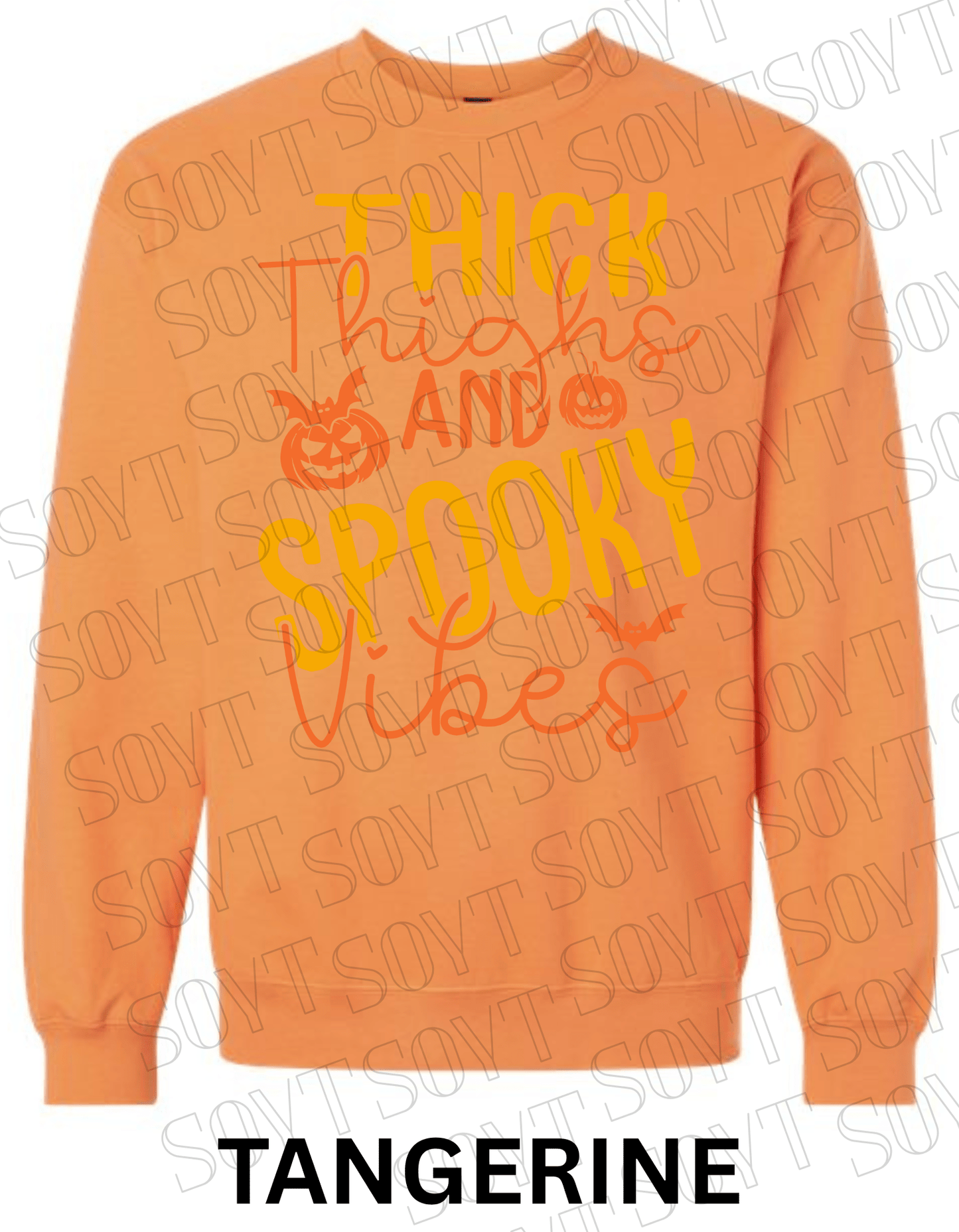 "Thick Thighs Spooky Vibes" Halloween Sweatshirt – Cute Body Positive Fall Pullover - Festive Apparel StoreTangerine