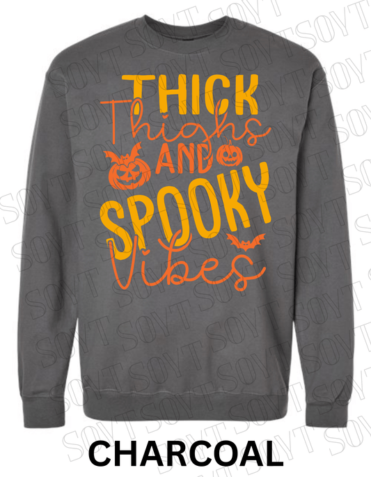 "Thick Thighs Spooky Vibes" Halloween Sweatshirt – Cute Body Positive Fall Pullover - Festive Apparel StoreCharcoal