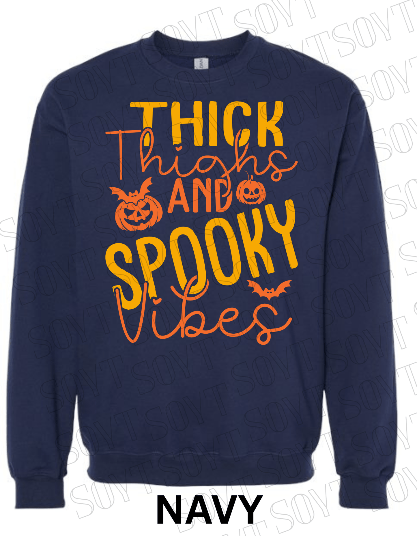 "Thick Thighs Spooky Vibes" Halloween Sweatshirt – Cute Body Positive Fall Pullover - Festive Apparel StoreNavy Blue