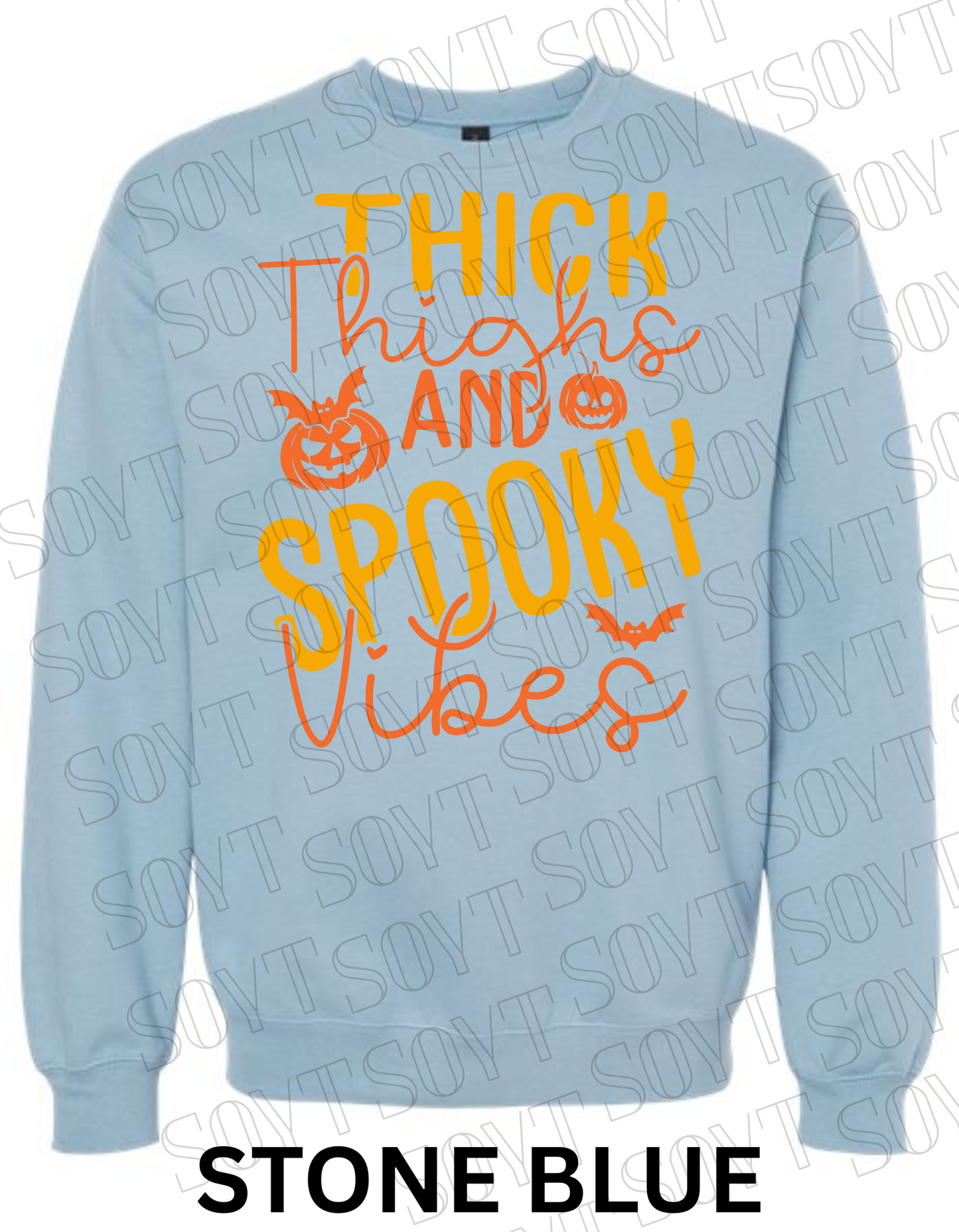 "Thick Thighs Spooky Vibes" Halloween Sweatshirt – Cute Body Positive Fall Pullover - Festive Apparel StoreStone Blue