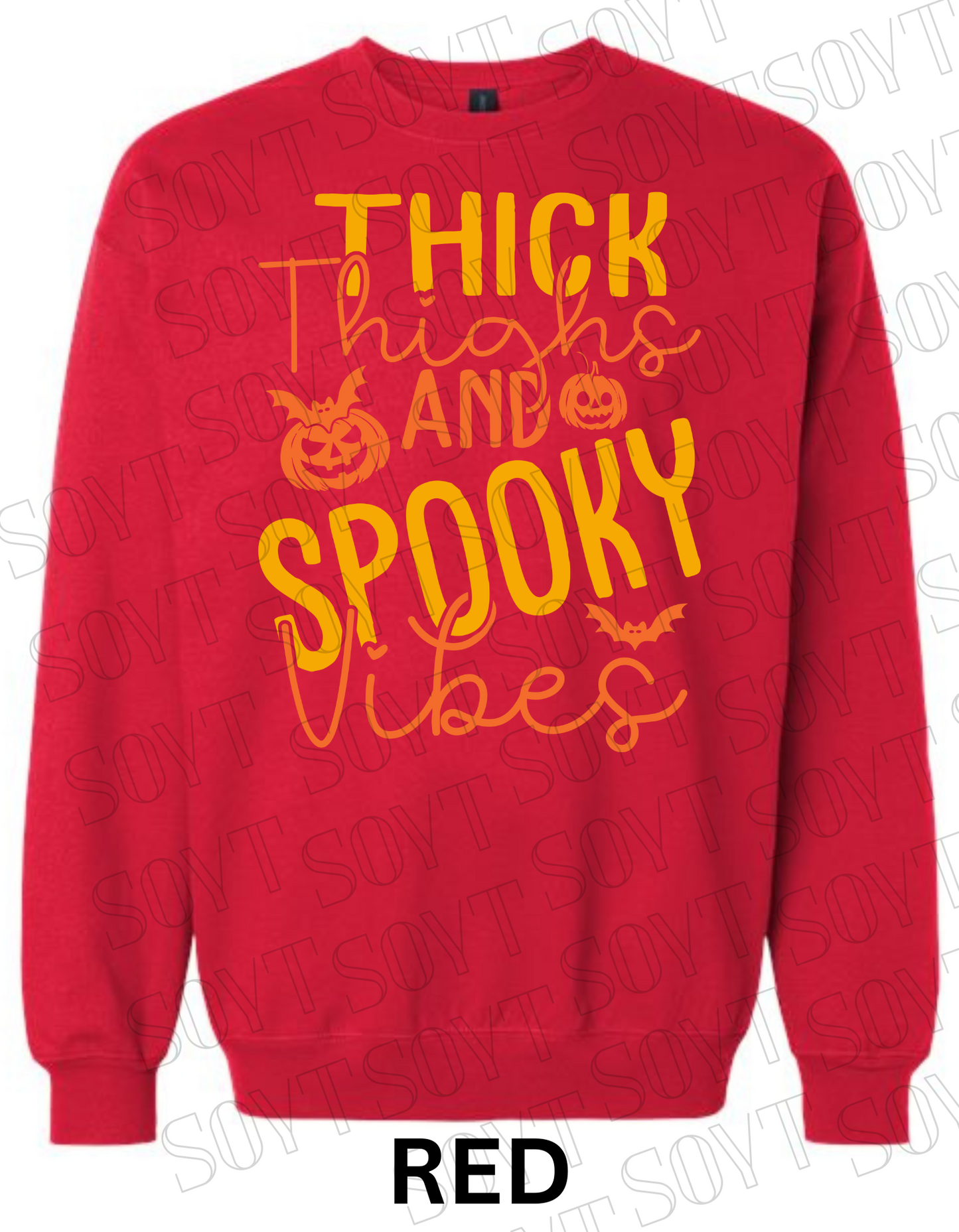 "Thick Thighs Spooky Vibes" Halloween Sweatshirt – Cute Body Positive Fall Pullover - Festive Apparel StoreRed