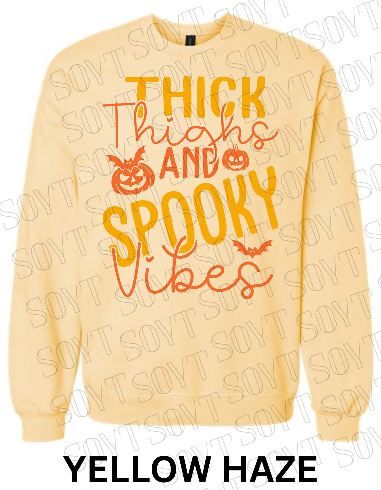 "Thick Thighs Spooky Vibes" Halloween Sweatshirt – Cute Body Positive Fall Pullover - Festive Apparel StoreYellow Haze