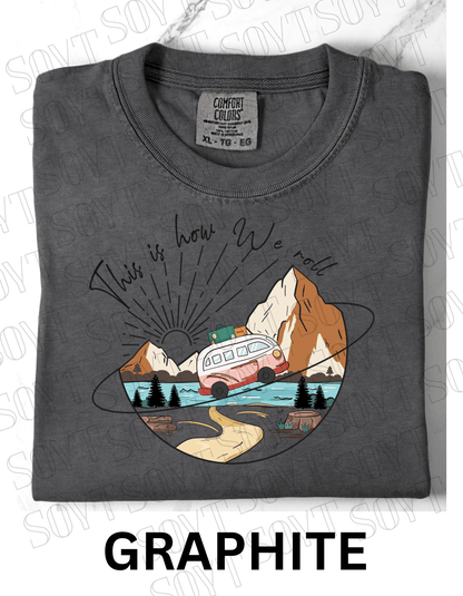 This Is How We Roll T-Shirt – Retro Van & Mountain Creek Camping Tee - Festive Apparel StoreGraphite