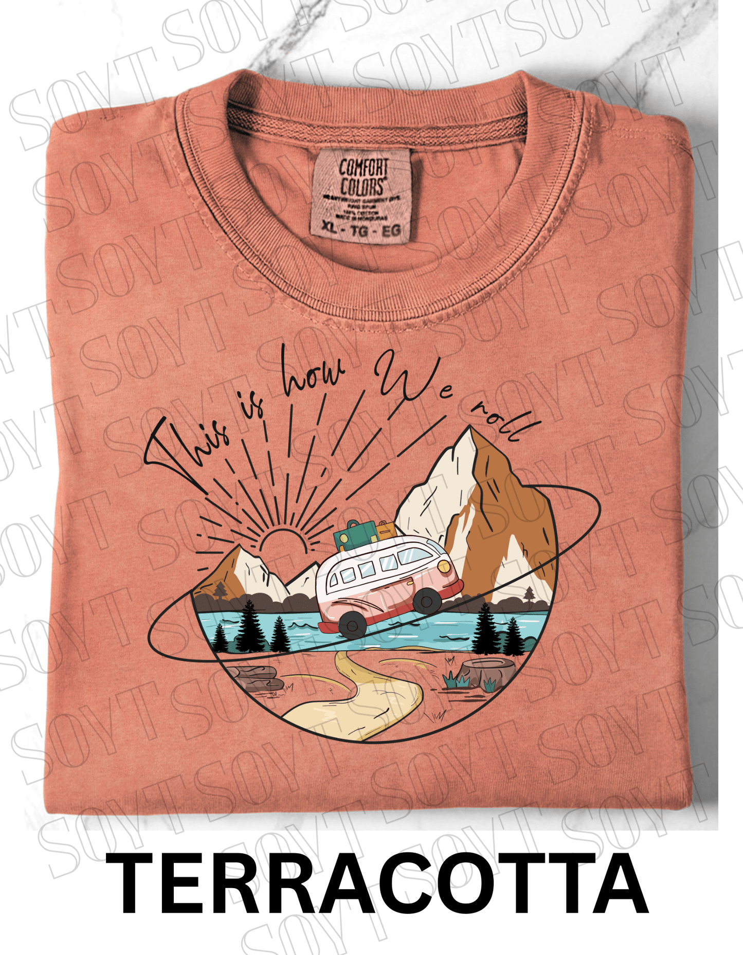This Is How We Roll T-Shirt – Retro Van & Mountain Creek Camping Tee - Festive Apparel StoreTerracotta