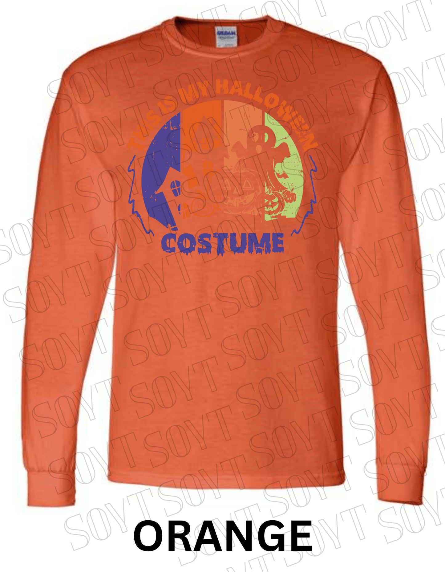 "This Is My Halloween Costume" Long Sleeve Shirt – Funny Retro Ghost & Pumpkin Graphic Tee - Festive Apparel StoreOrange