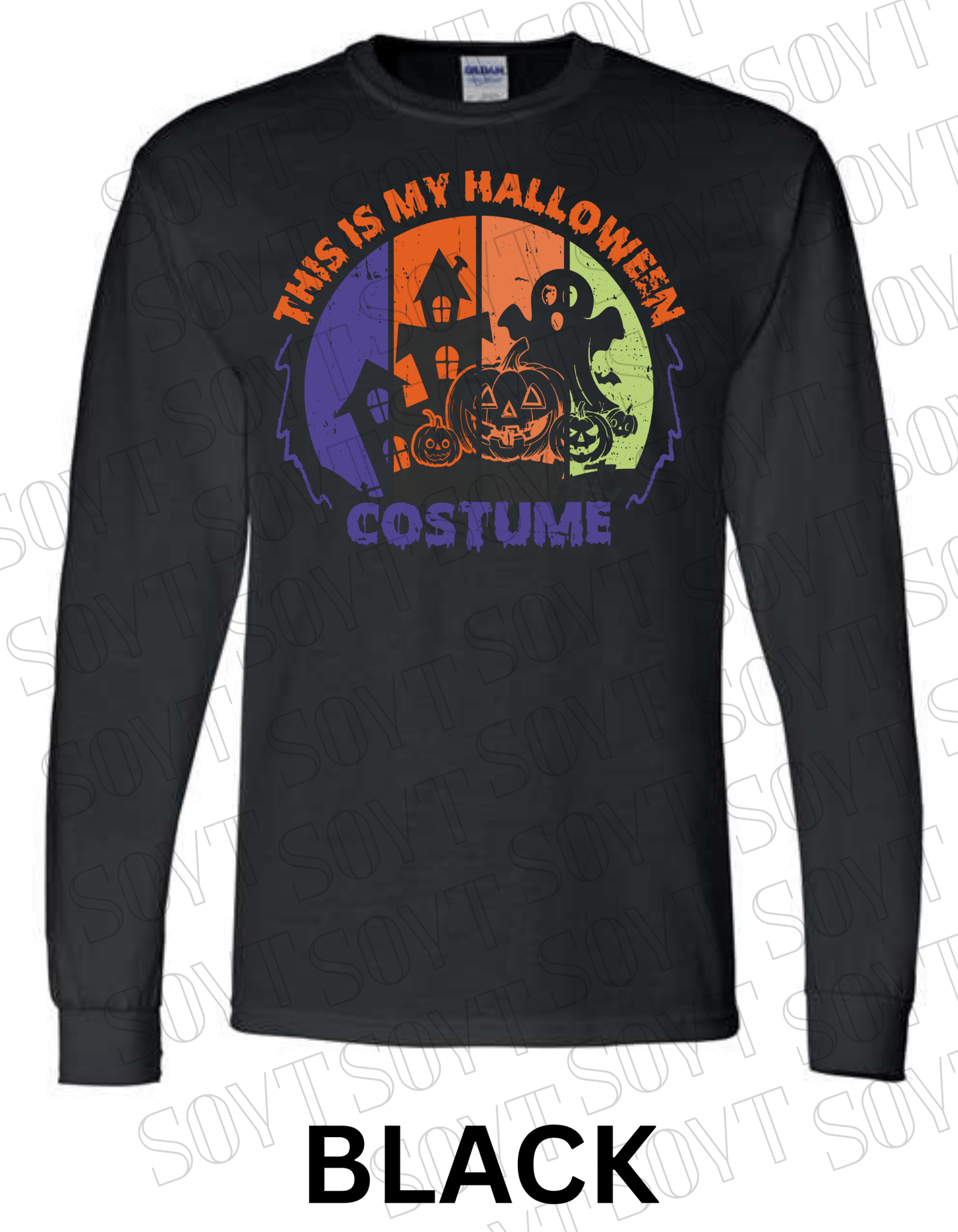 "This Is My Halloween Costume" Long Sleeve Shirt – Funny Retro Ghost & Pumpkin Graphic Tee - Festive Apparel StoreBlack