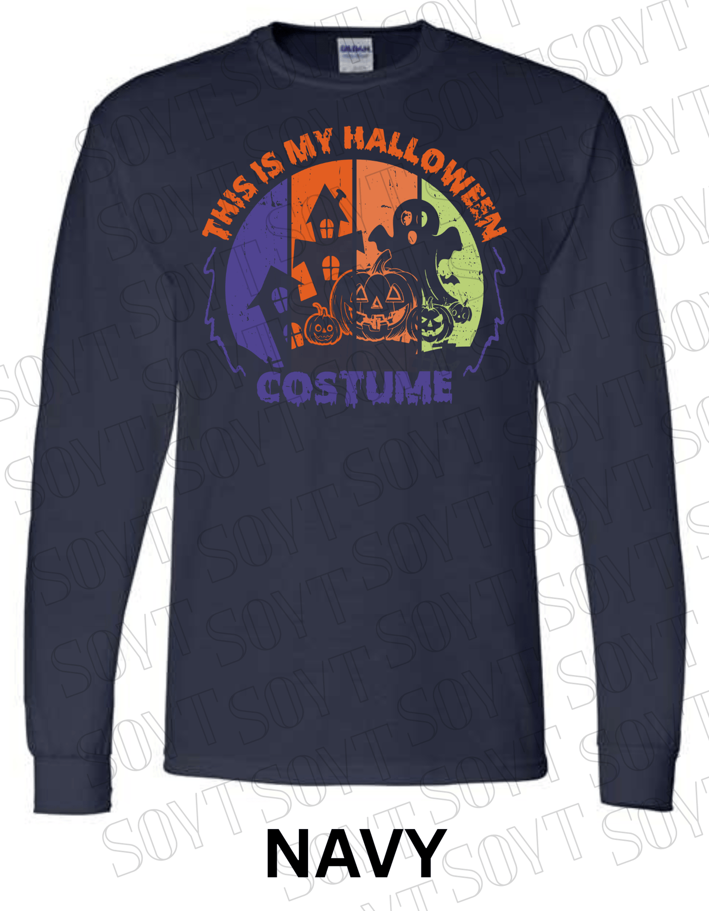 "This Is My Halloween Costume" Long Sleeve Shirt – Funny Retro Ghost & Pumpkin Graphic Tee - Festive Apparel StoreNavy Blue