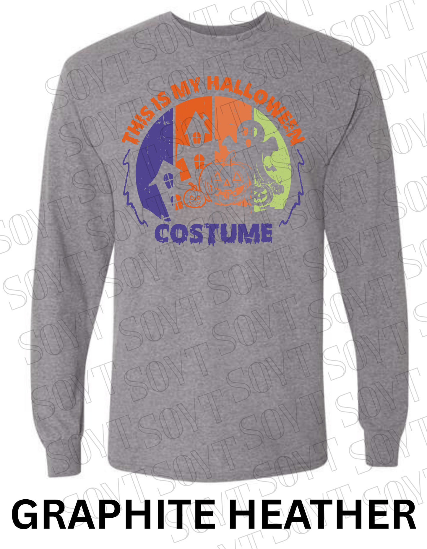 "This Is My Halloween Costume" Long Sleeve Shirt – Funny Retro Ghost & Pumpkin Graphic Tee - Festive Apparel StoreGraphite Heather