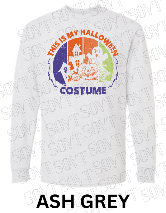 "This Is My Halloween Costume" Long Sleeve Shirt – Funny Retro Ghost & Pumpkin Graphic Tee - Festive Apparel StoreAsh Gray