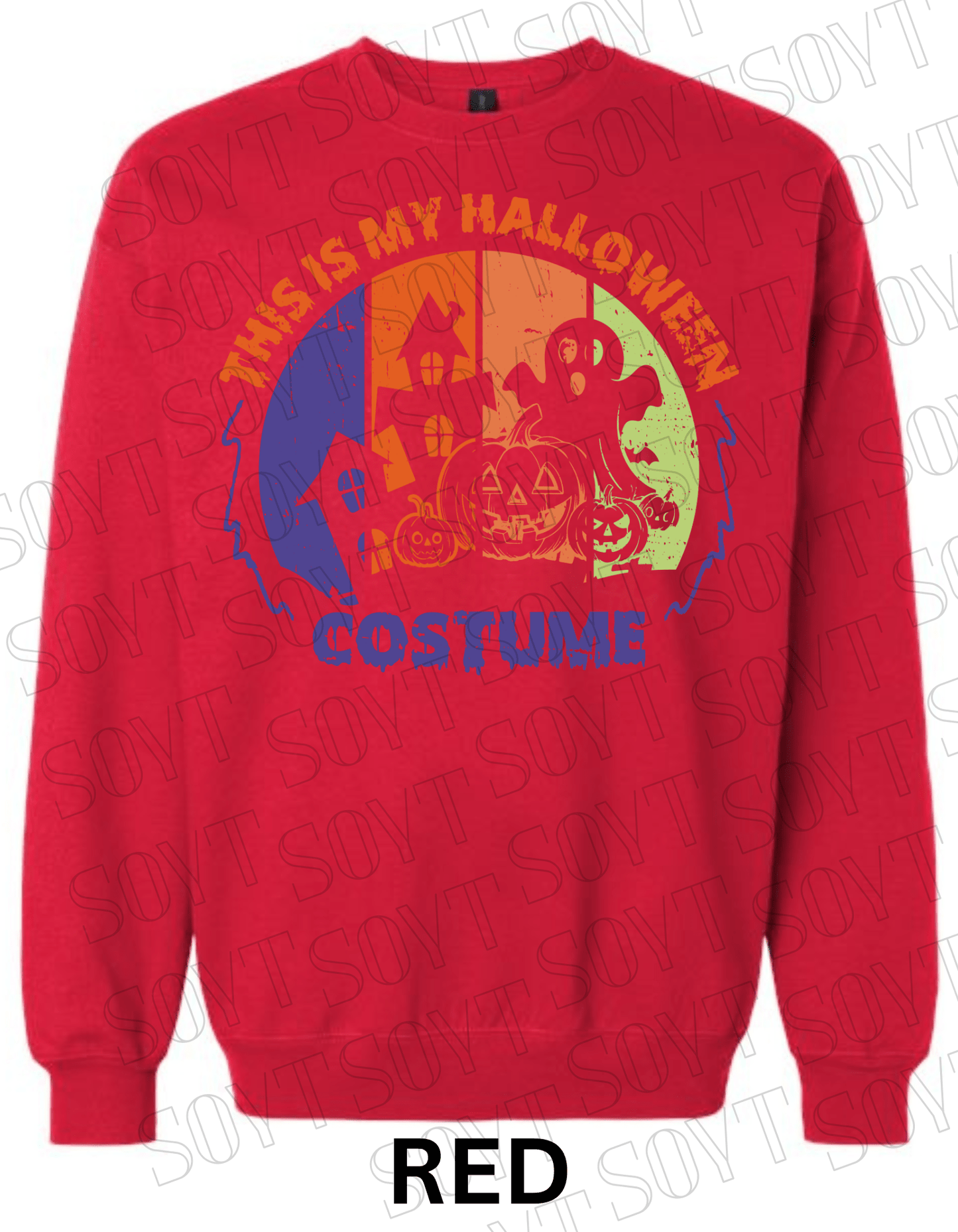 "This Is My Halloween Costume" Sweatshirt – Funny Retro Ghost, Pumpkin & Haunted House Pullover - Festive Apparel StoreRed