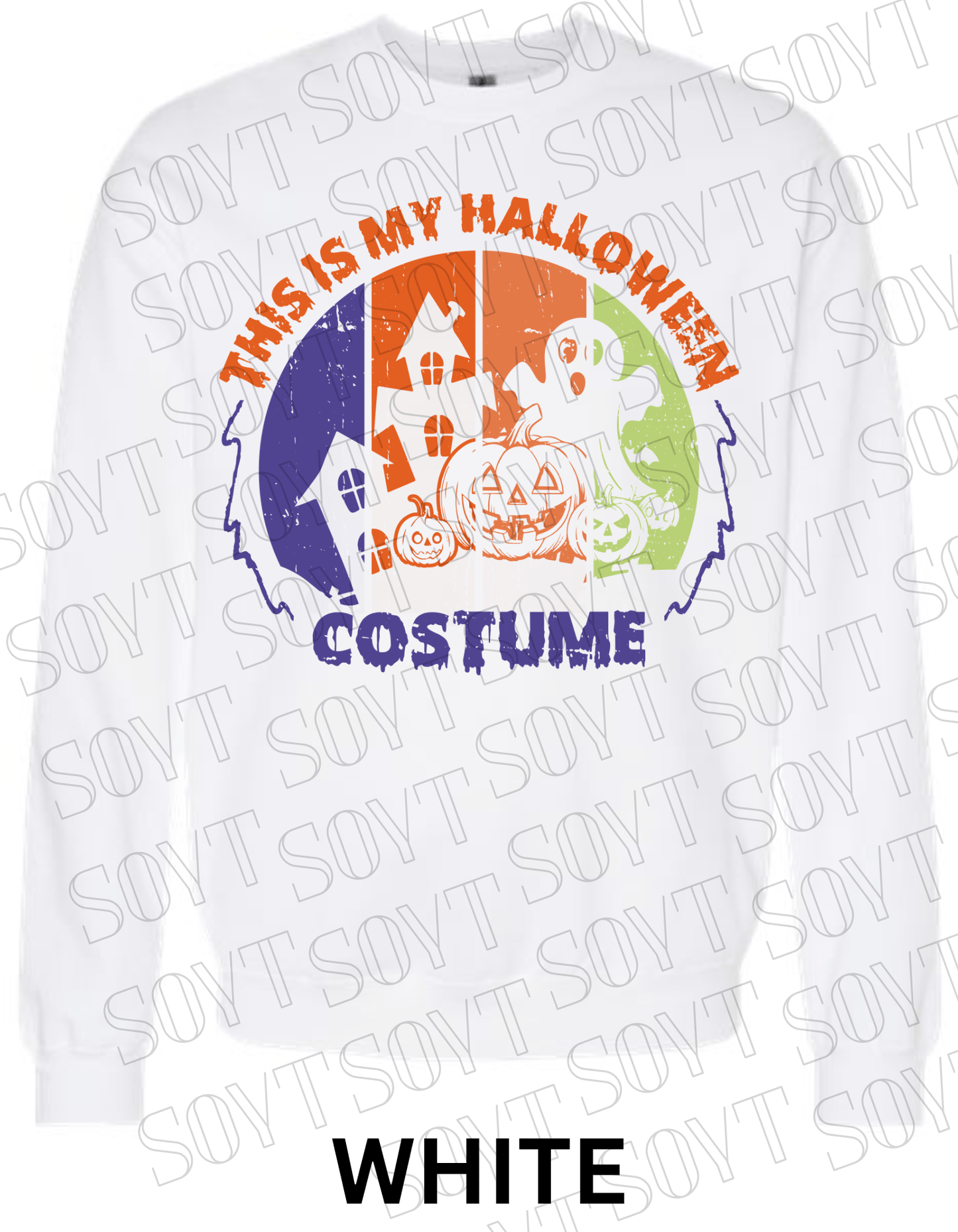 "This Is My Halloween Costume" Sweatshirt – Funny Retro Ghost, Pumpkin & Haunted House Pullover - Festive Apparel StoreWhite