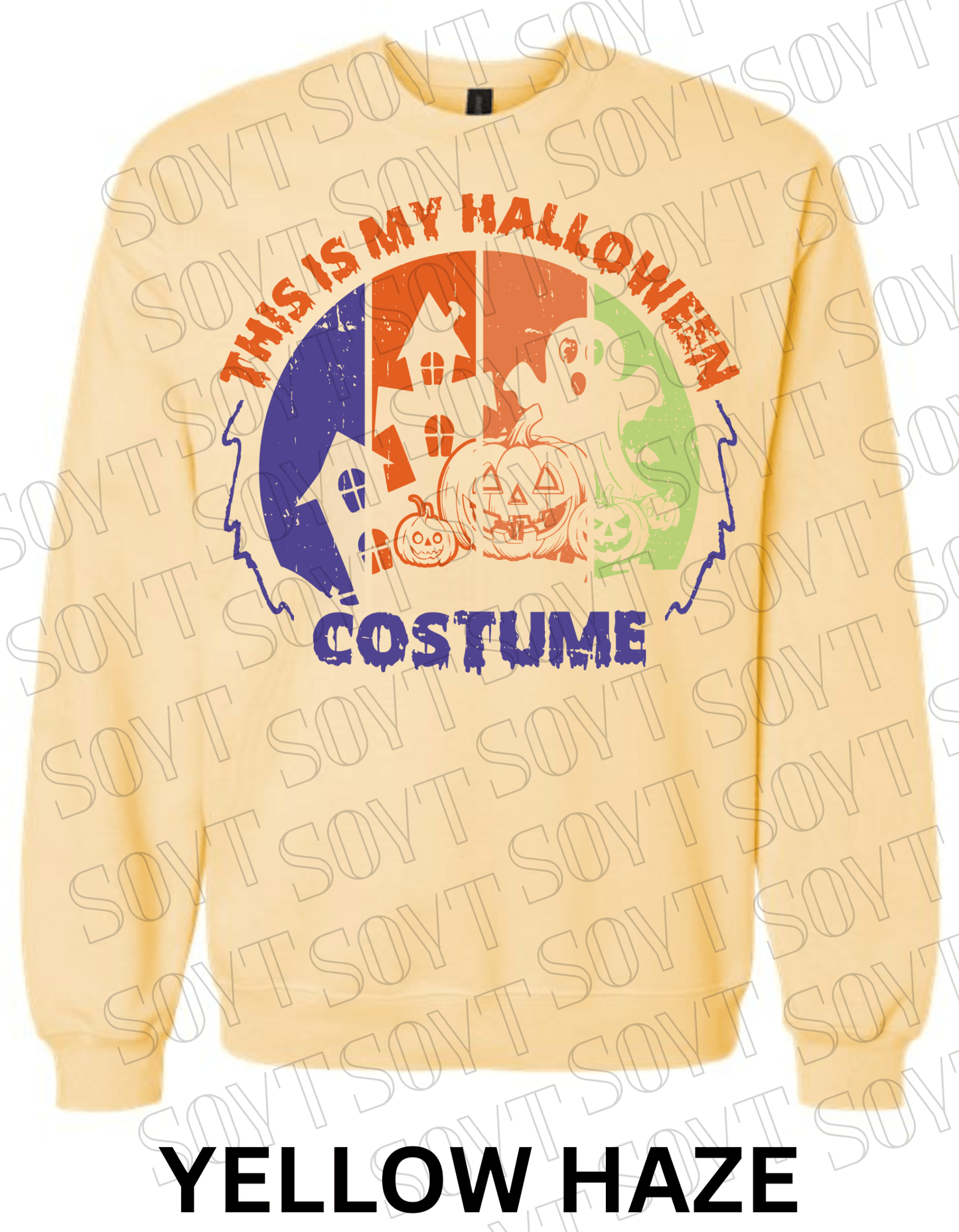 "This Is My Halloween Costume" Sweatshirt – Funny Retro Ghost, Pumpkin & Haunted House Pullover - Festive Apparel StoreYellow Haze