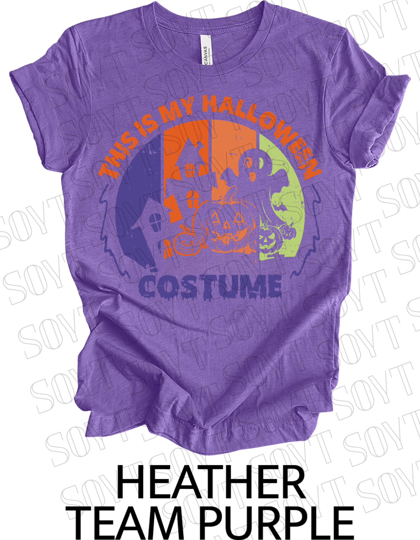 "This Is My Halloween Costume" T-Shirt – Funny Retro Ghost & Pumpkin Graphic Tee - Festive Apparel StoreHeather Purple