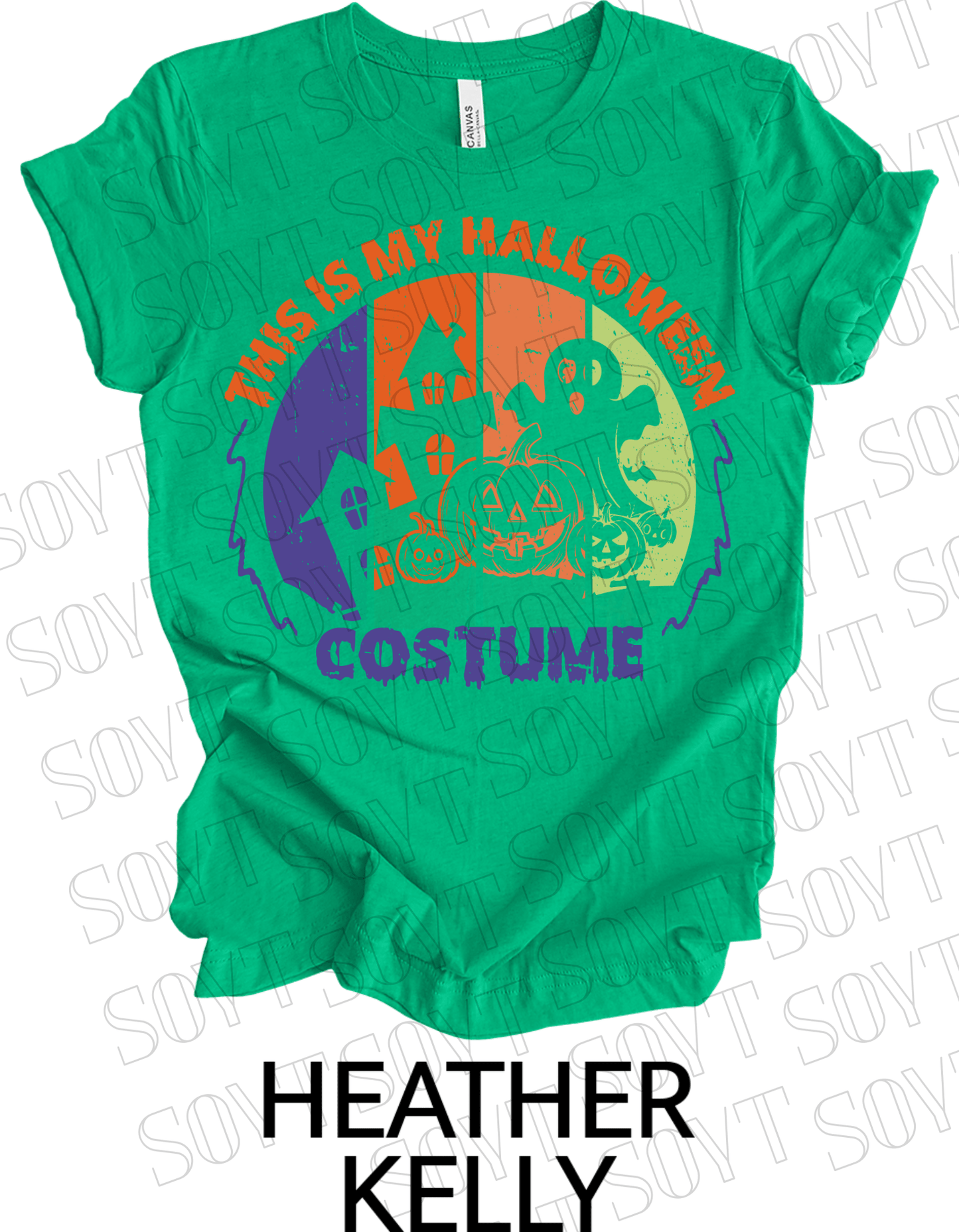 "This Is My Halloween Costume" T-Shirt – Funny Retro Ghost & Pumpkin Graphic Tee - Festive Apparel StoreHeather Kelly Green